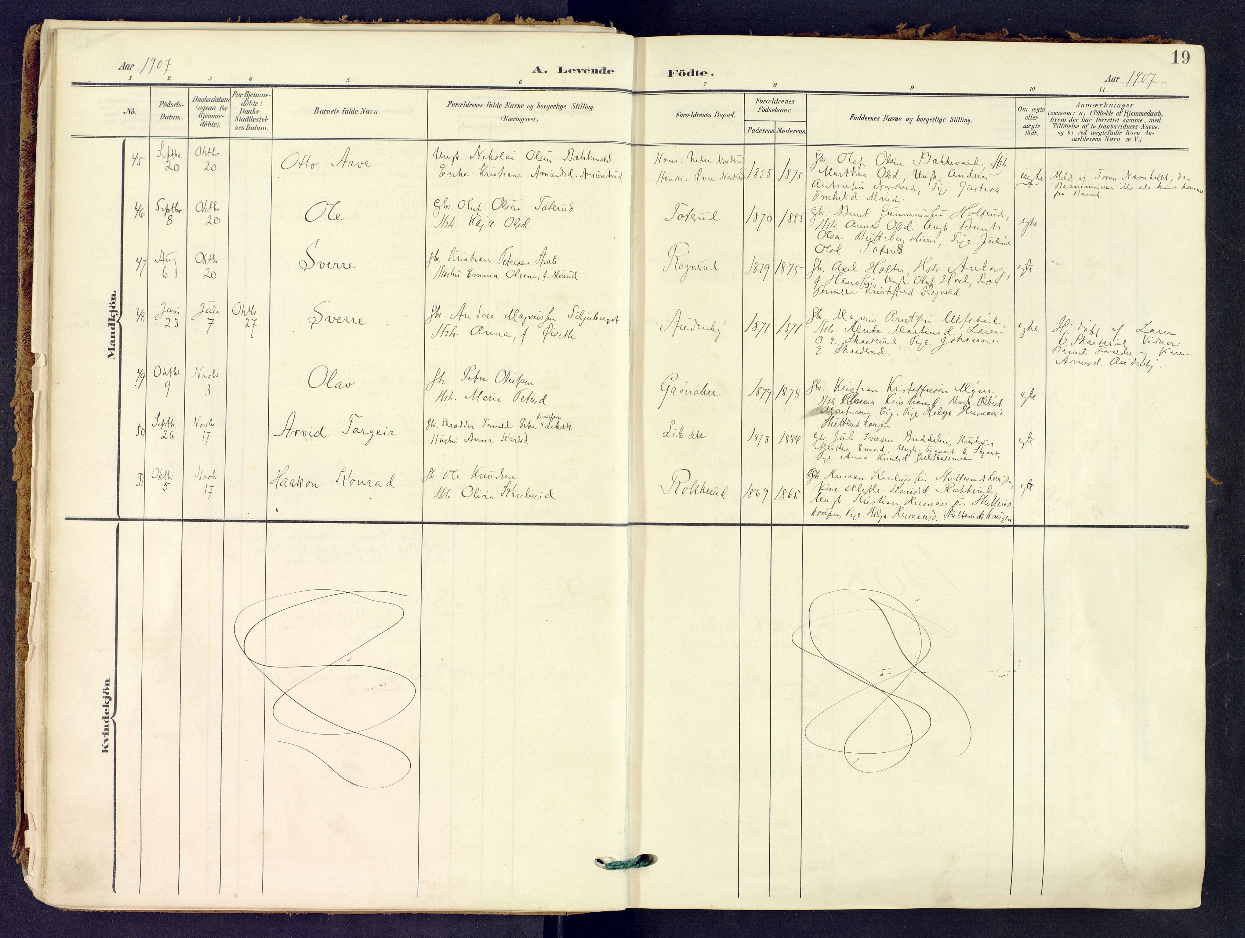 Våler prestekontor, Hedmark, AV/SAH-PREST-040/H/Ha/Haa/L0008: Parish register (official) no. 8, 1905-1921, p. 19