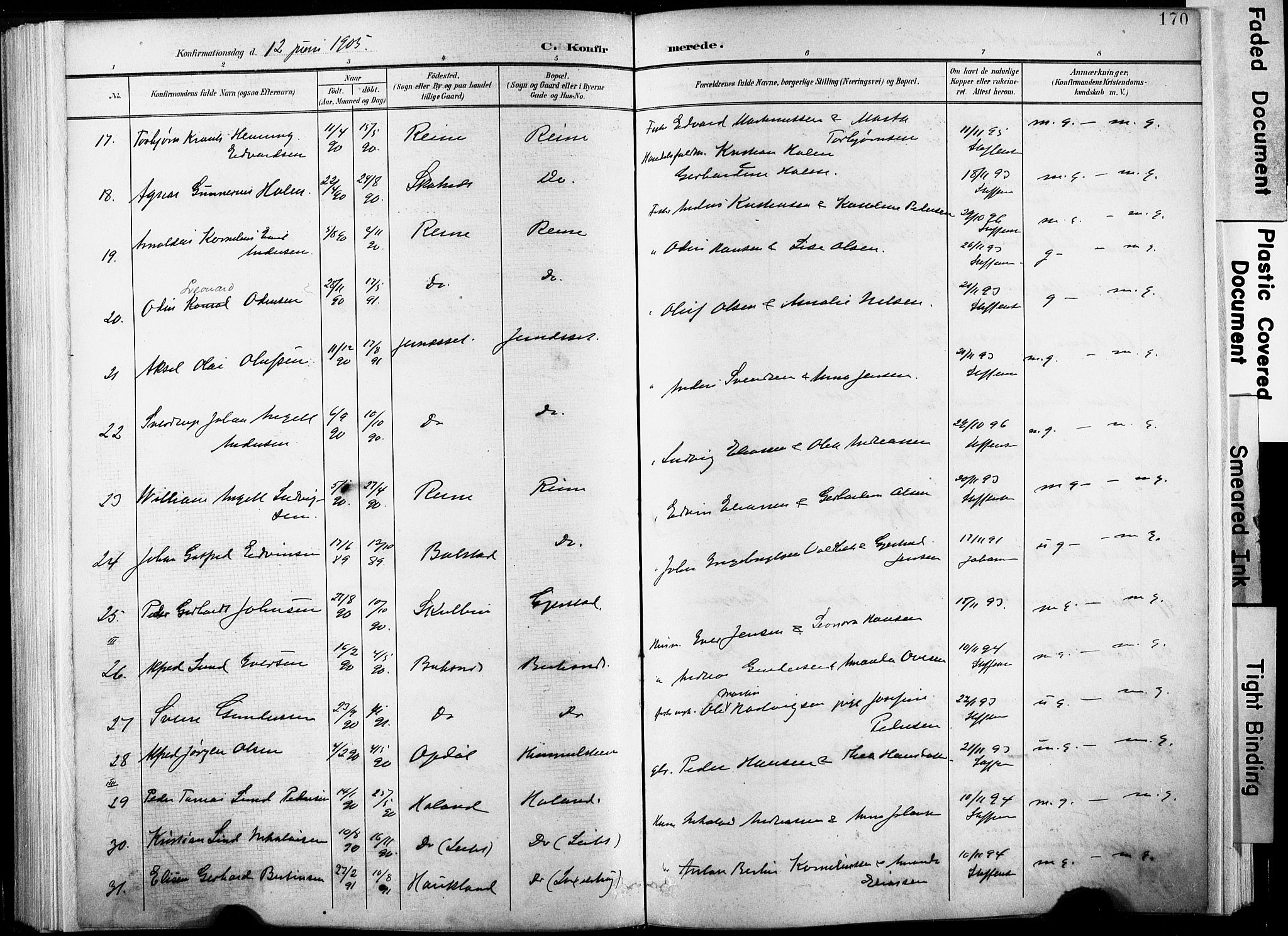 Ministerialprotokoller, klokkerbøker og fødselsregistre - Nordland, AV/SAT-A-1459/881/L1151: Parish register (official) no. 881A04, 1899-1907, p. 170