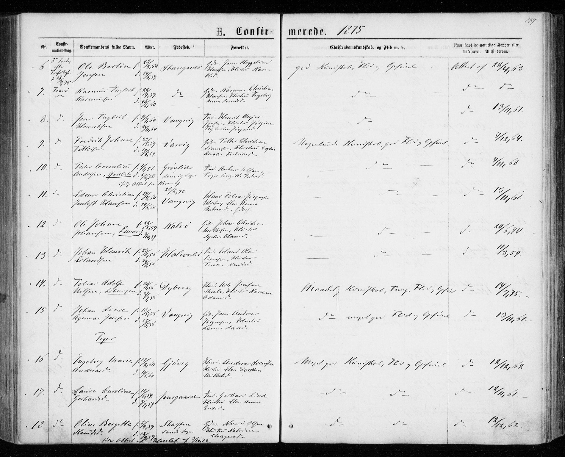 Tranøy sokneprestkontor, SATØ/S-1313/I/Ia/Iaa/L0008kirke: Parish register (official) no. 8, 1867-1877, p. 187