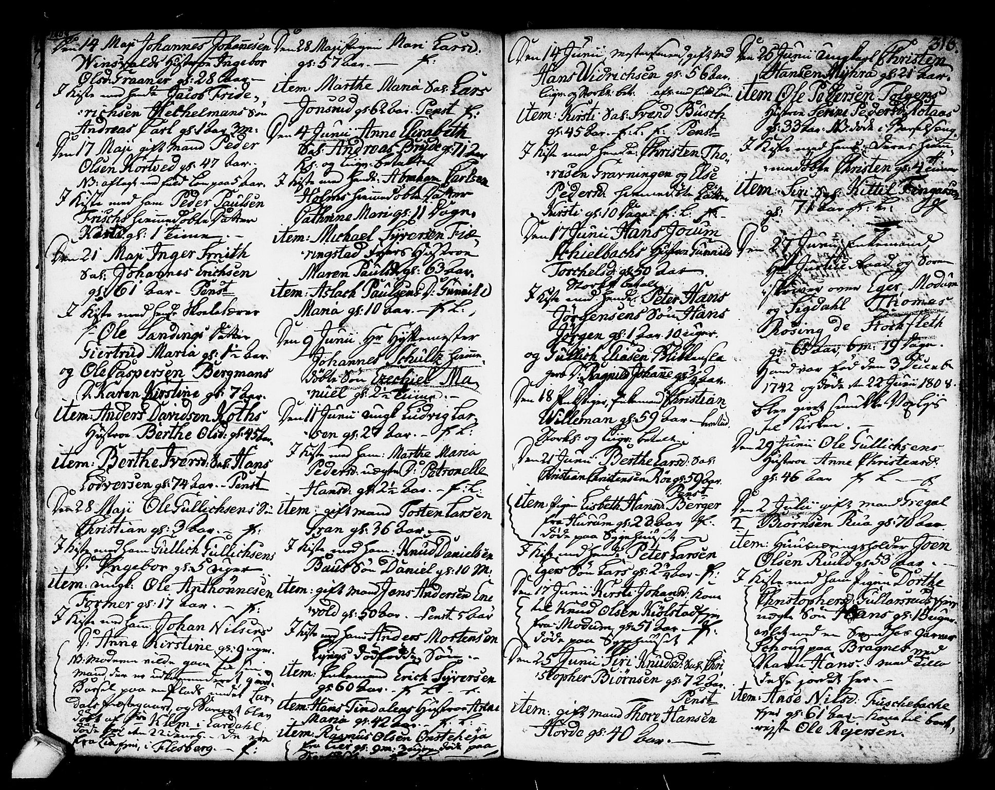 Kongsberg kirkebøker, AV/SAKO-A-22/F/Fa/L0007: Parish register (official) no. I 7, 1795-1816, p. 316