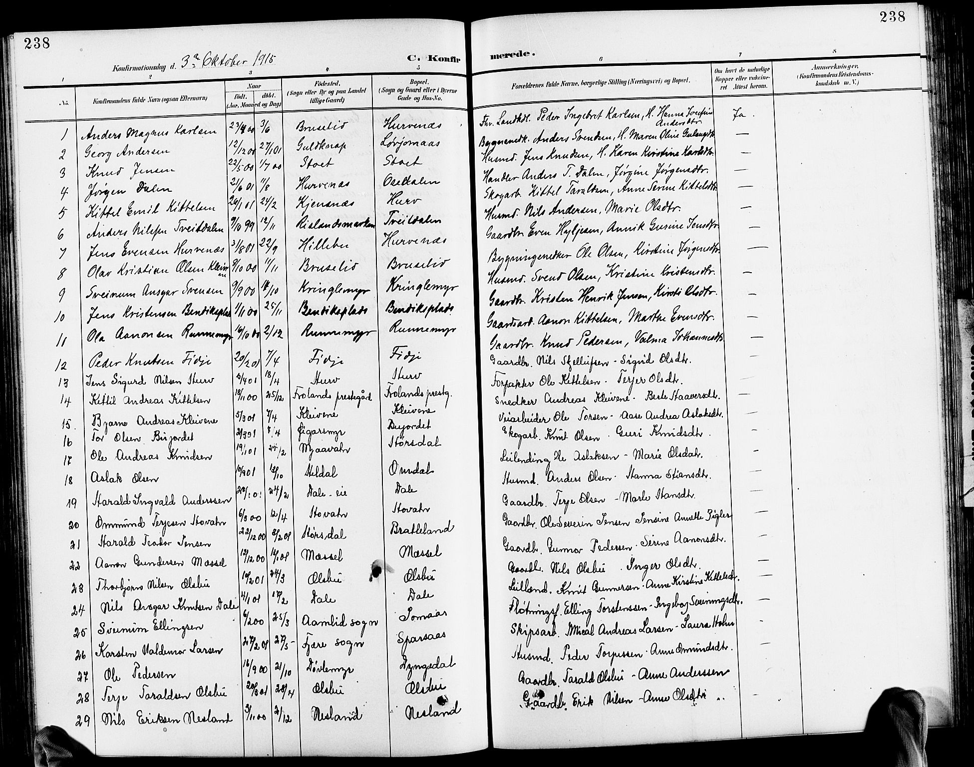 Froland sokneprestkontor, SAK/1111-0013/F/Fb/L0010: Parish register (copy) no. B 10, 1893-1920, p. 238