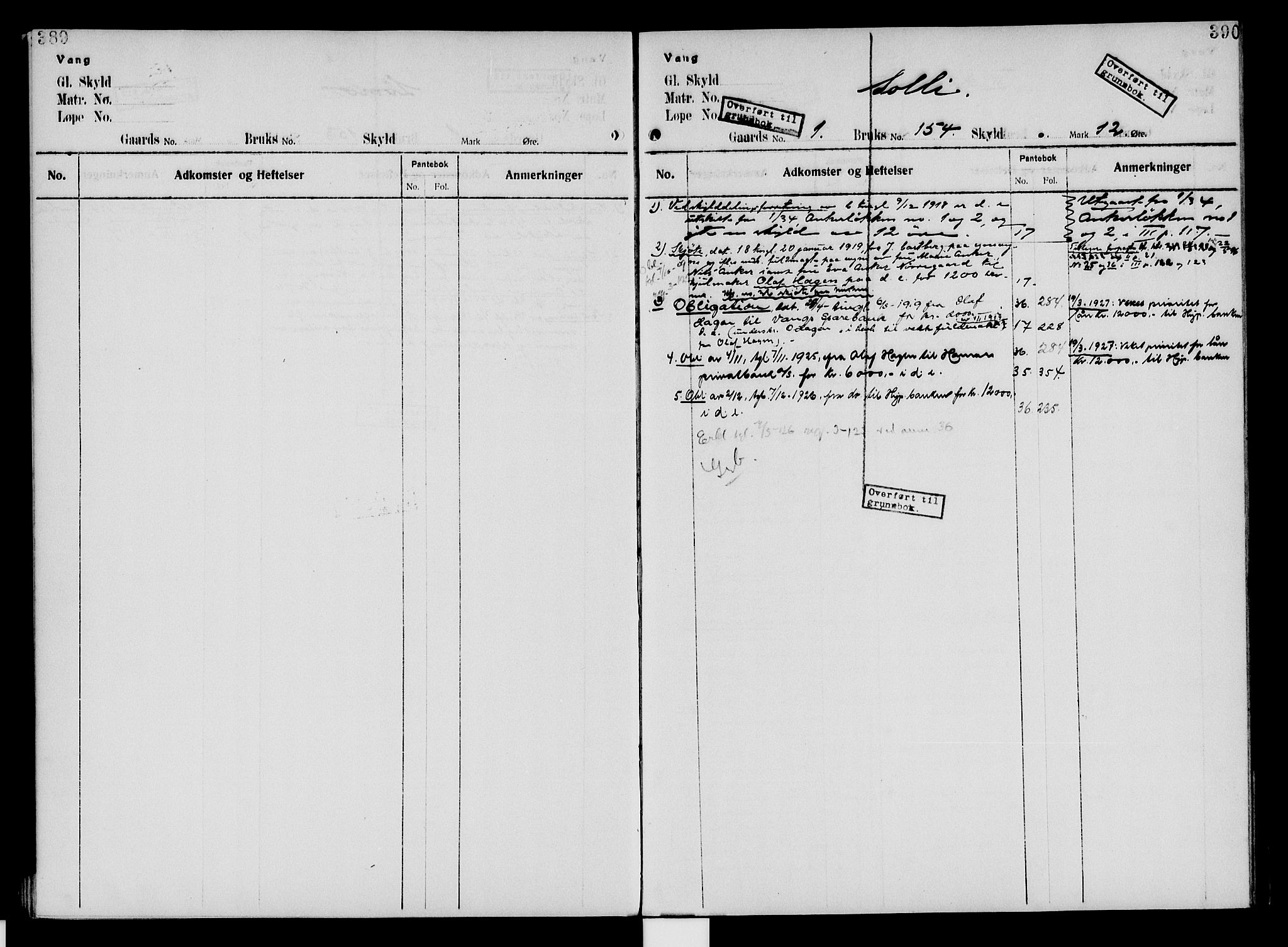 Nord-Hedmark sorenskriveri, SAH/TING-012/H/Ha/Had/Hade/L0005: Mortgage register no. 4.5, 1916-1940, p. 389-390