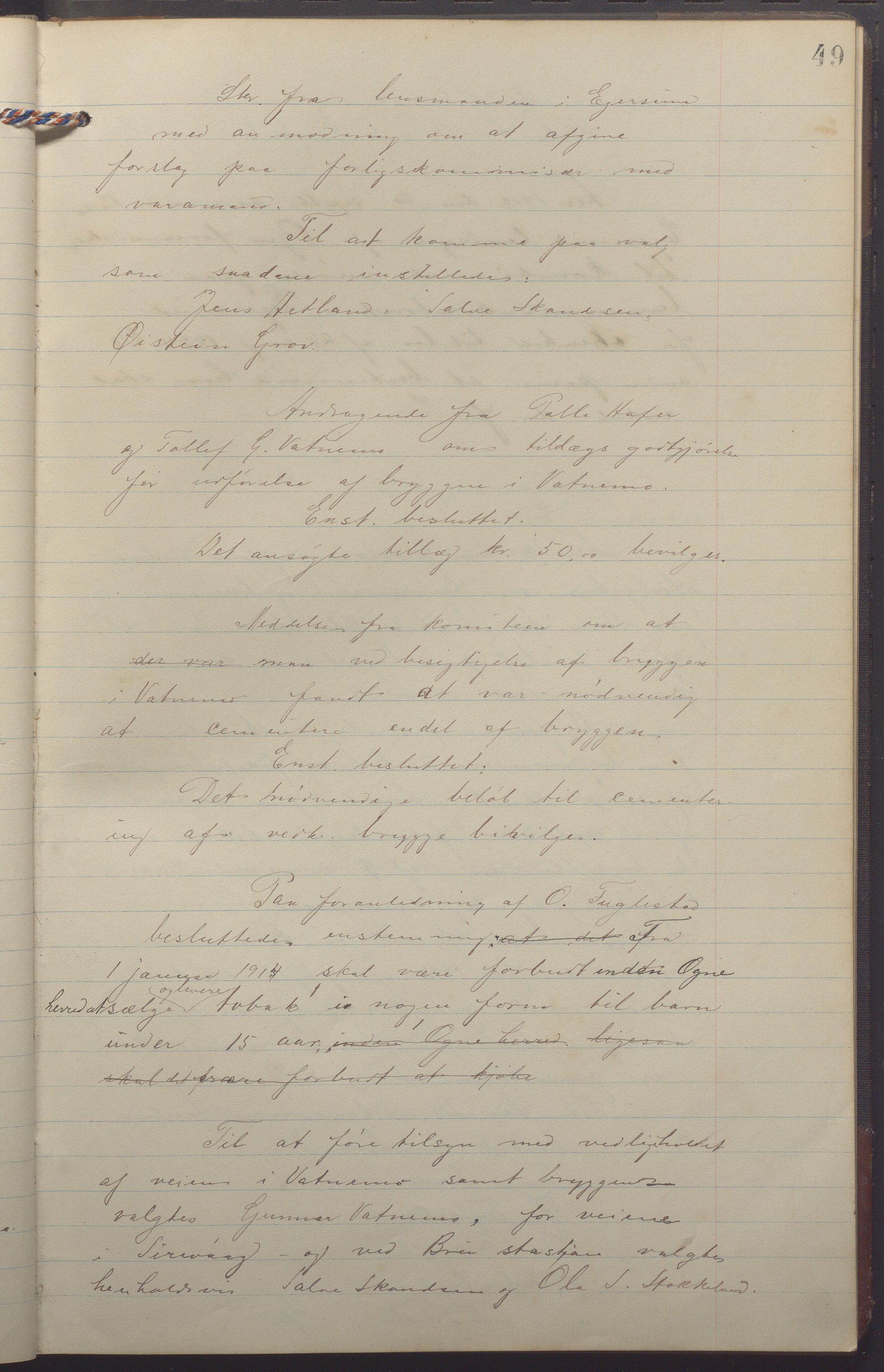Ogna kommune- Formannskapet, IKAR/K-100909/A/L0003: Møtebok, 1910-1918, p. 49a