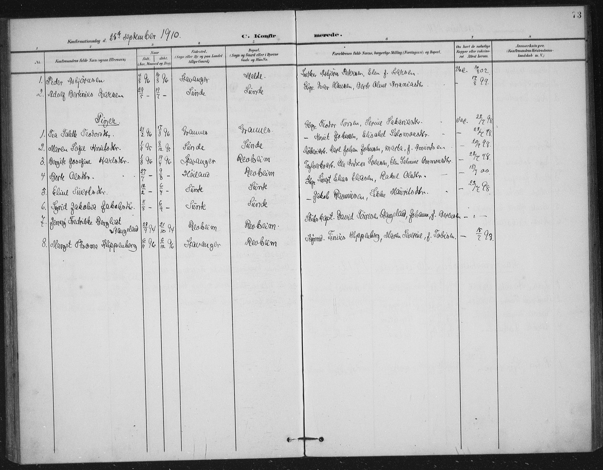 Håland sokneprestkontor, AV/SAST-A-101802/002/B/L0001: Parish register (official) no. A 13, 1901-1923, p. 73