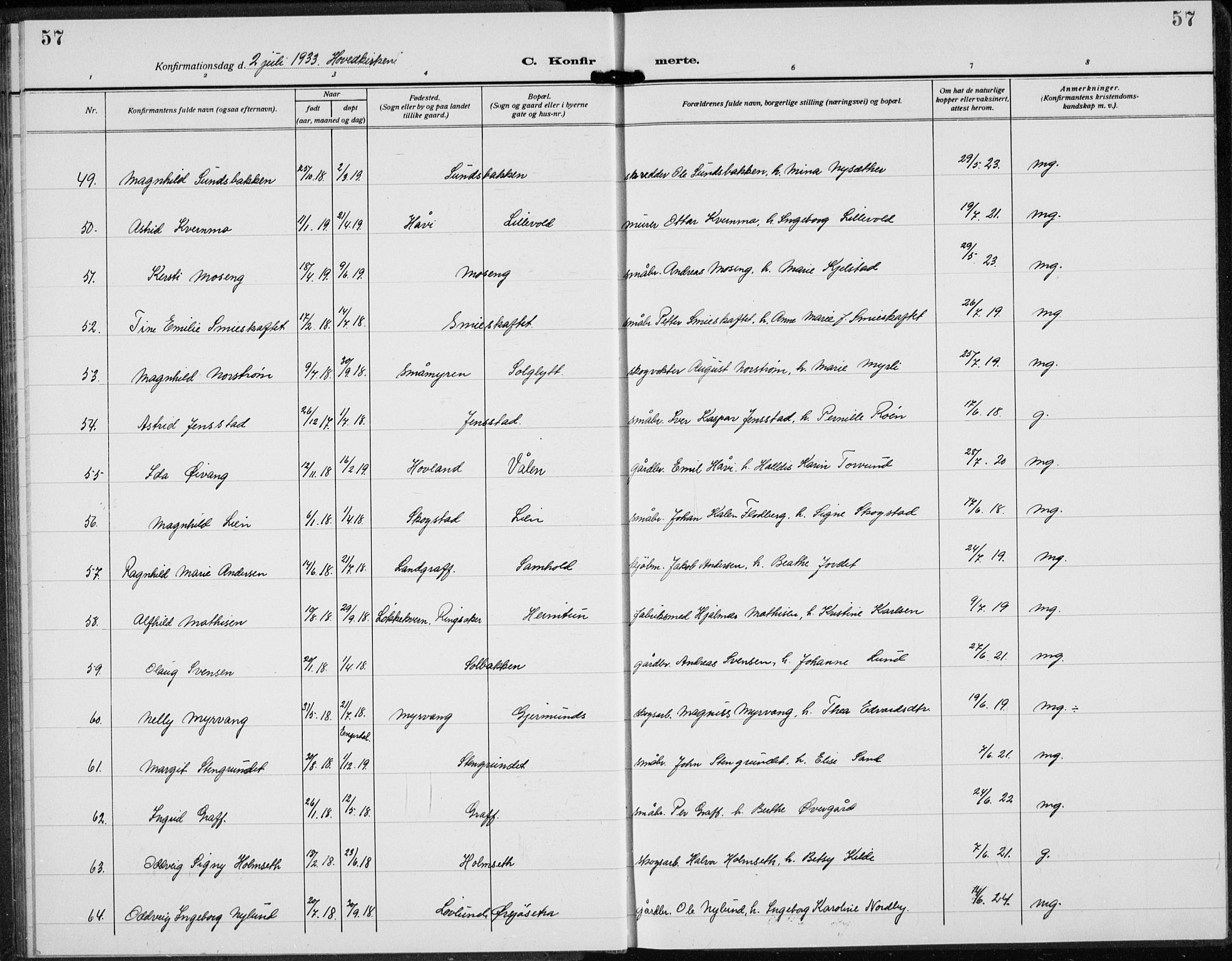 Trysil prestekontor, AV/SAH-PREST-046/H/Ha/Hab/L0010: Parish register (copy) no. 10, 1917-1937, p. 57