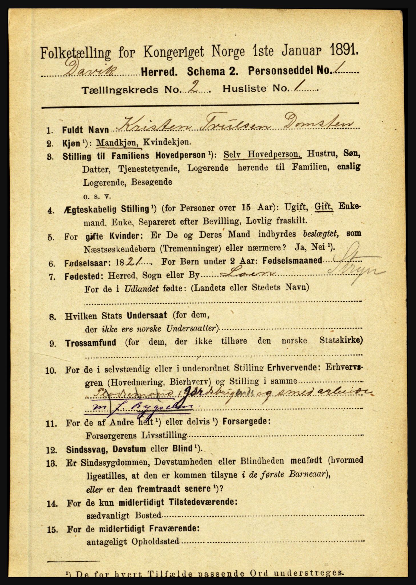 RA, 1891 census for 1442 Davik, 1891, p. 509