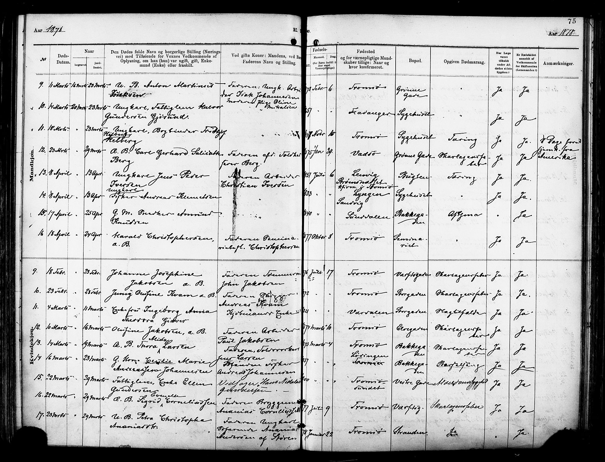 Tromsø sokneprestkontor/stiftsprosti/domprosti, AV/SATØ-S-1343/G/Ga/L0014kirke: Parish register (official) no. 14, 1878-1888, p. 75