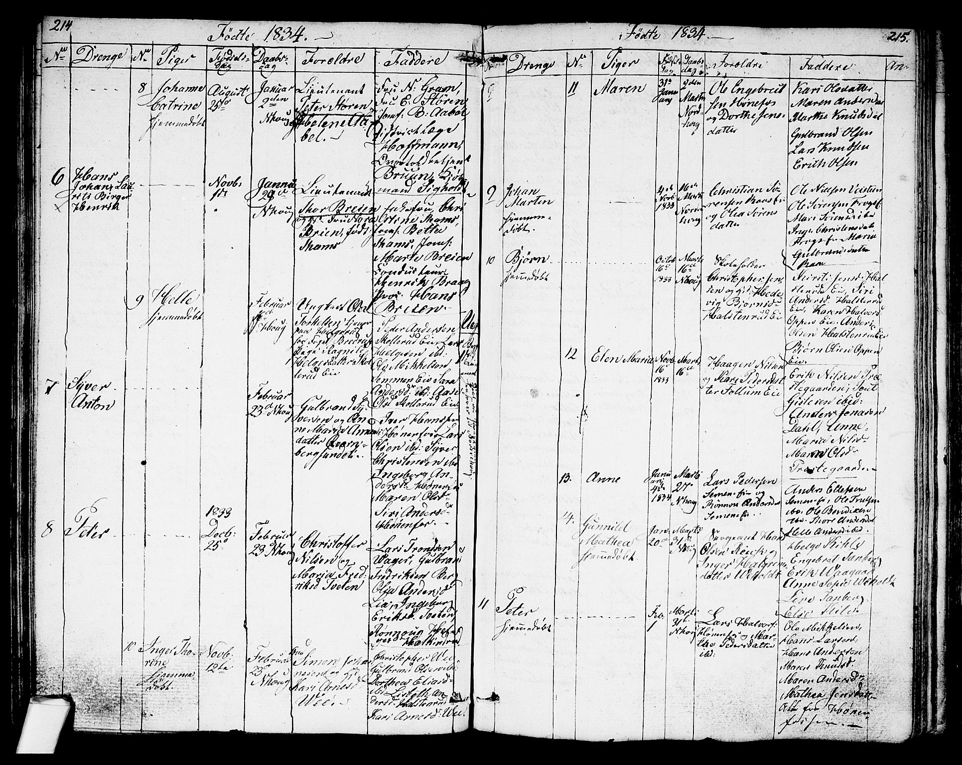 Norderhov kirkebøker, AV/SAKO-A-237/G/Ga/L0004: Parish register (copy) no. I 4, 1824-1849, p. 214-215