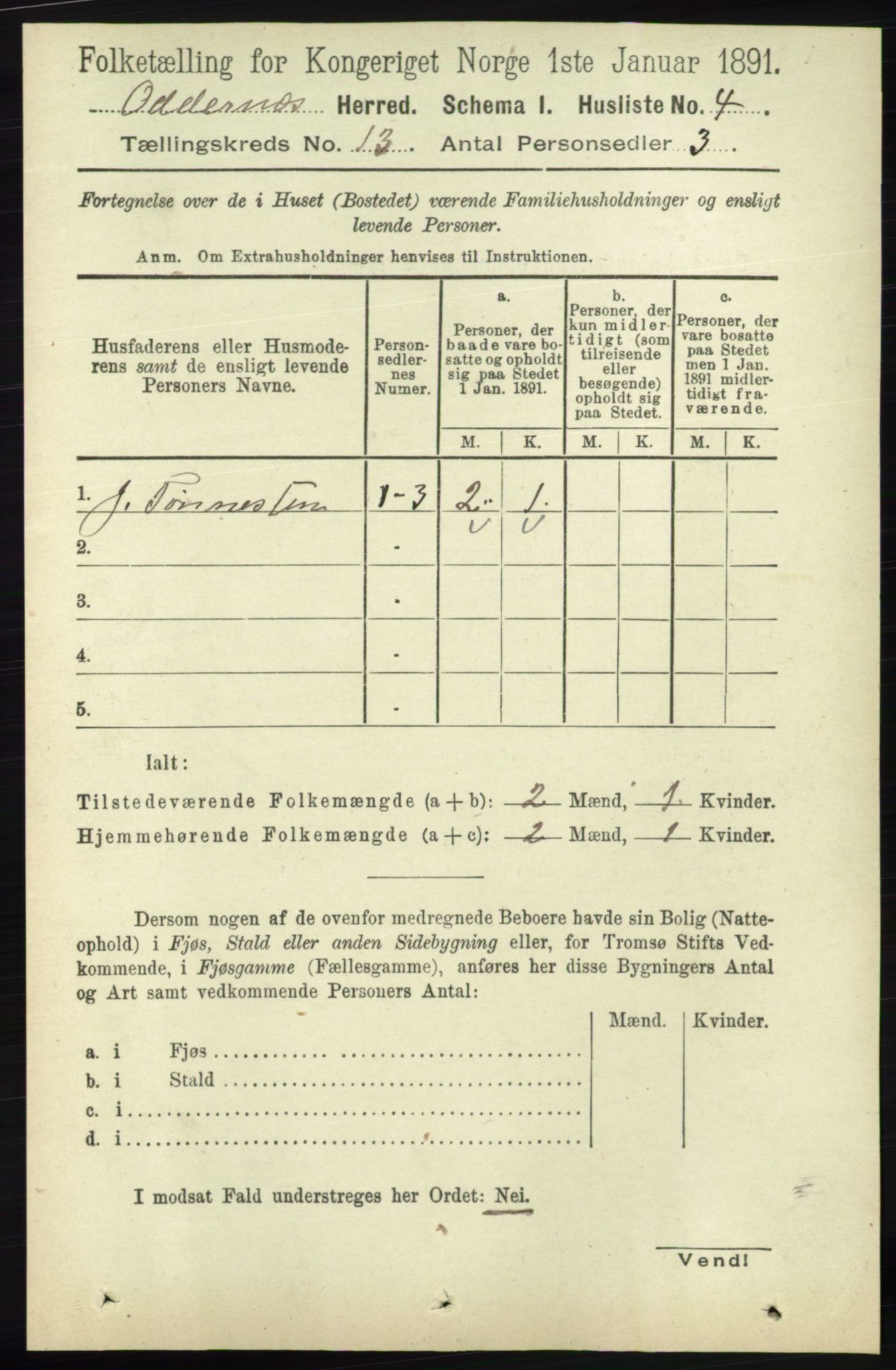 RA, 1891 census for 1012 Oddernes, 1891, p. 4601
