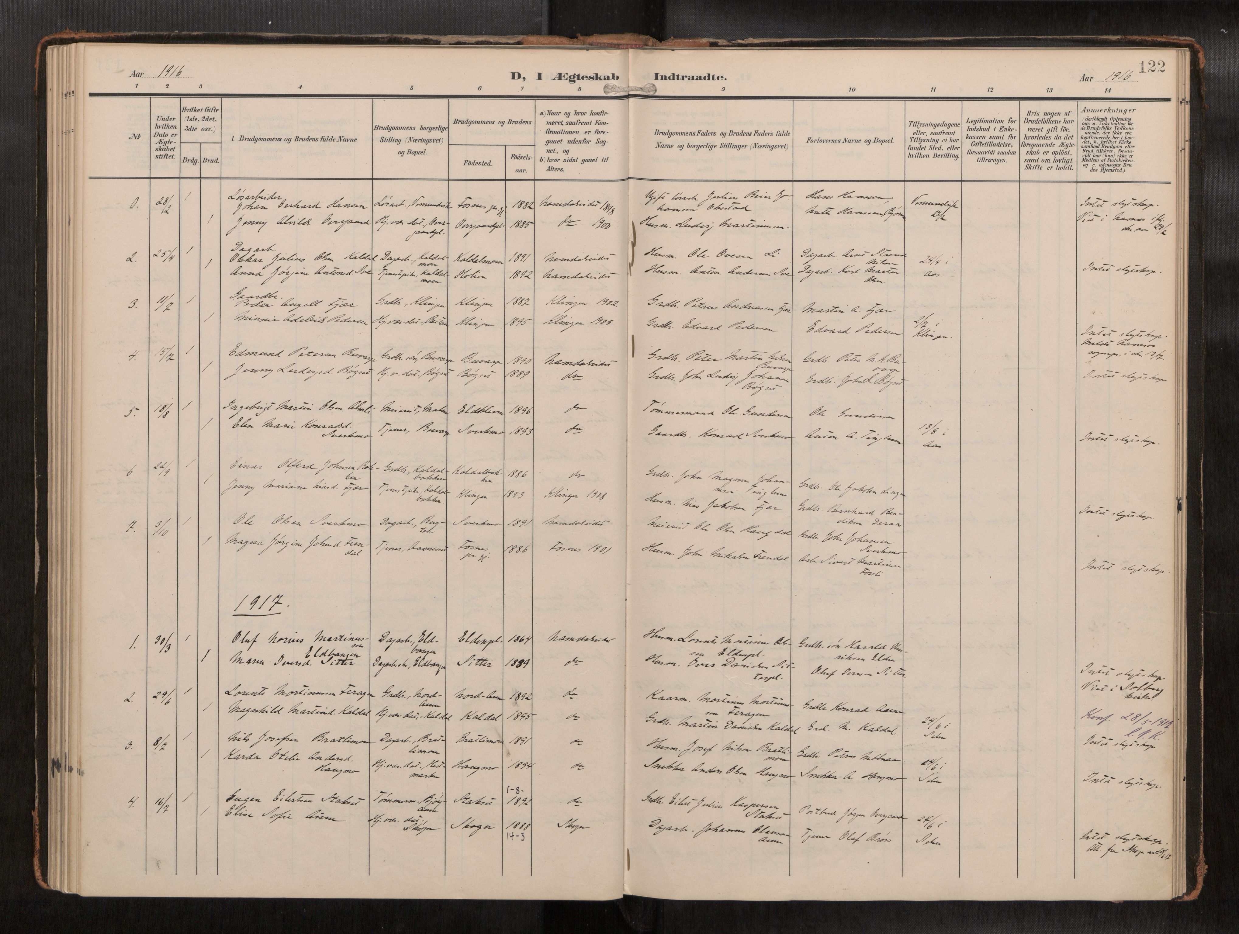 Ministerialprotokoller, klokkerbøker og fødselsregistre - Nord-Trøndelag, AV/SAT-A-1458/742/L0409a: Parish register (official) no. 742A03, 1906-1924, p. 122