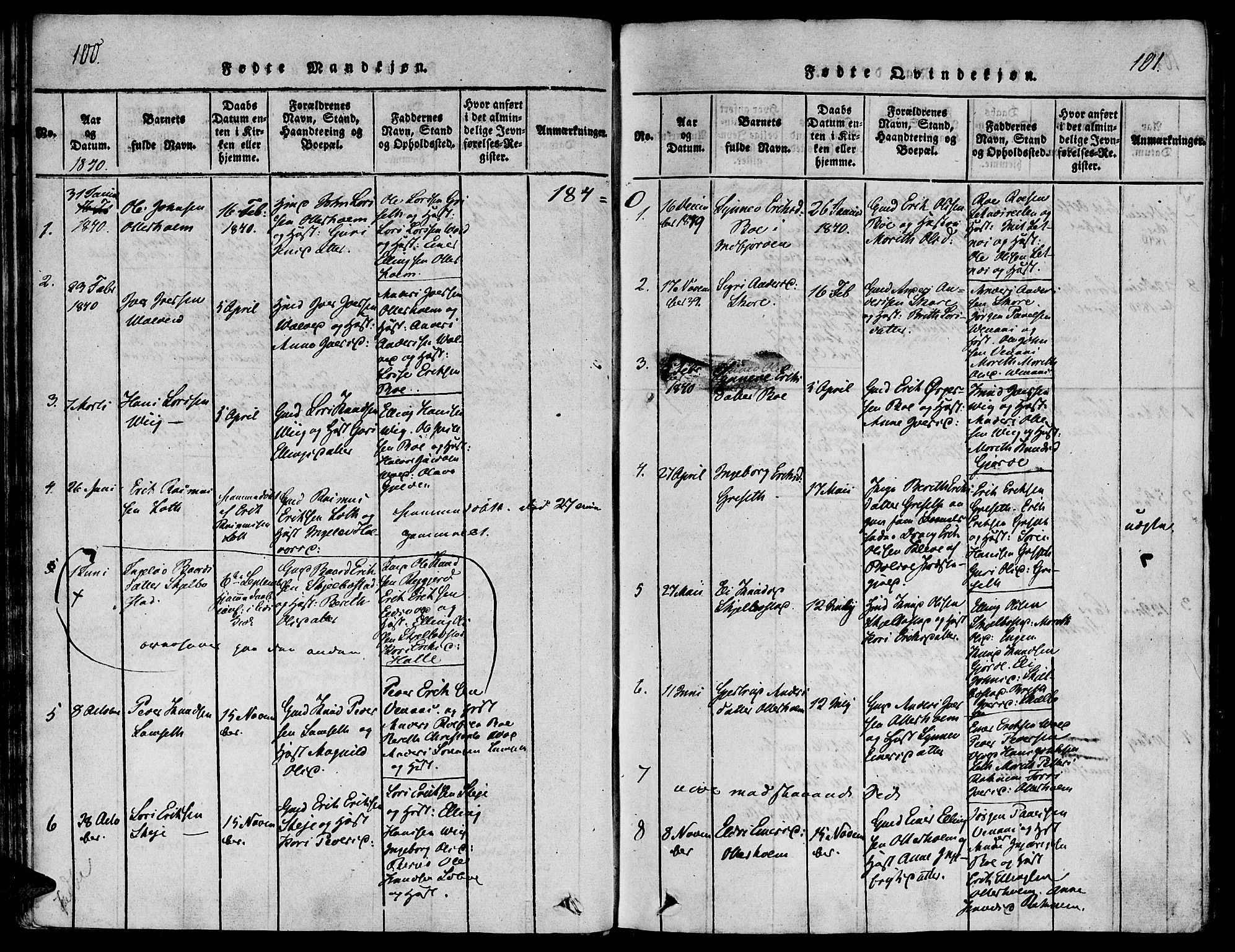 Ministerialprotokoller, klokkerbøker og fødselsregistre - Møre og Romsdal, AV/SAT-A-1454/543/L0561: Parish register (official) no. 543A01, 1818-1853, p. 100-101