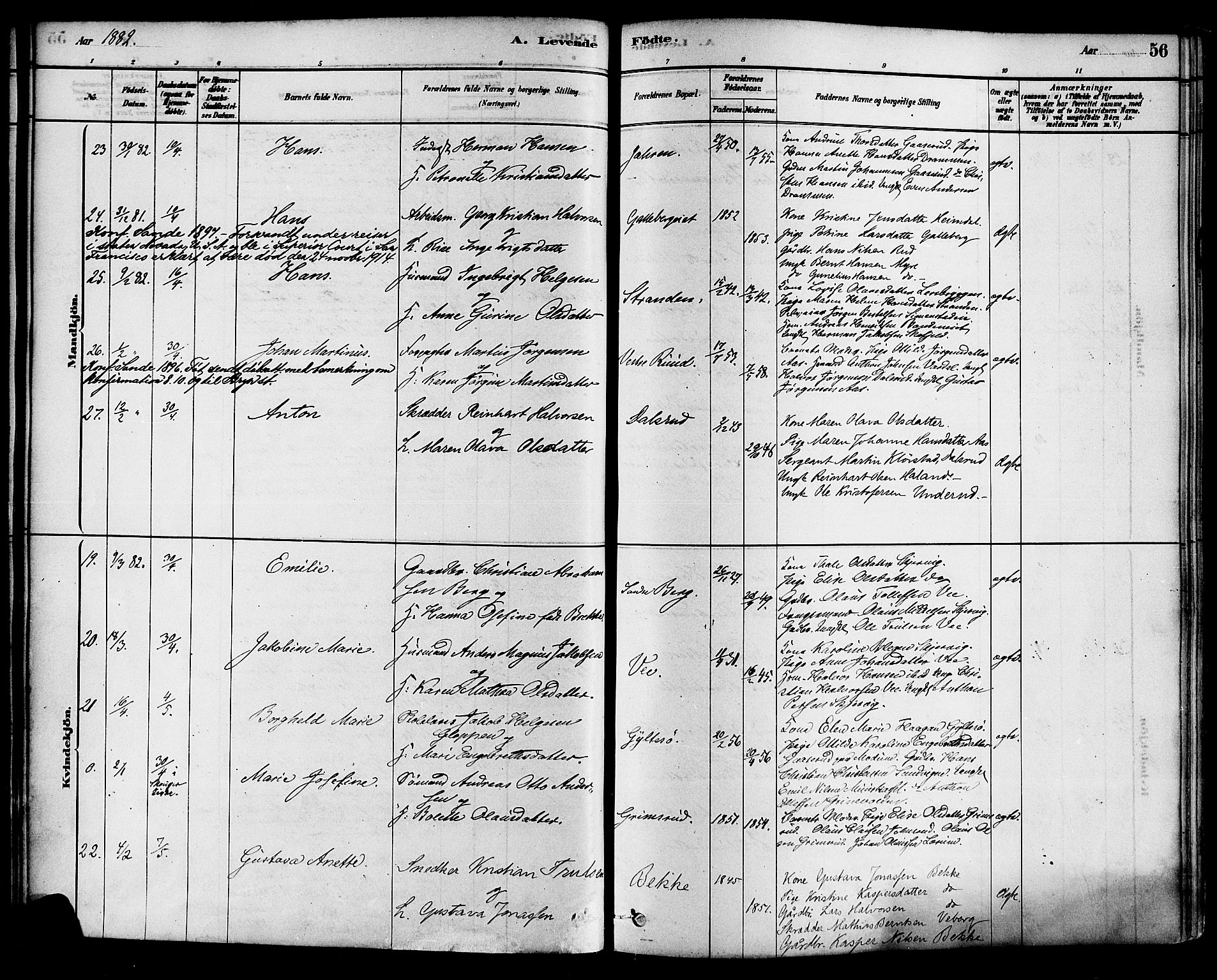 Sande Kirkebøker, AV/SAKO-A-53/F/Fa/L0006: Parish register (official) no. 6, 1878-1888, p. 56