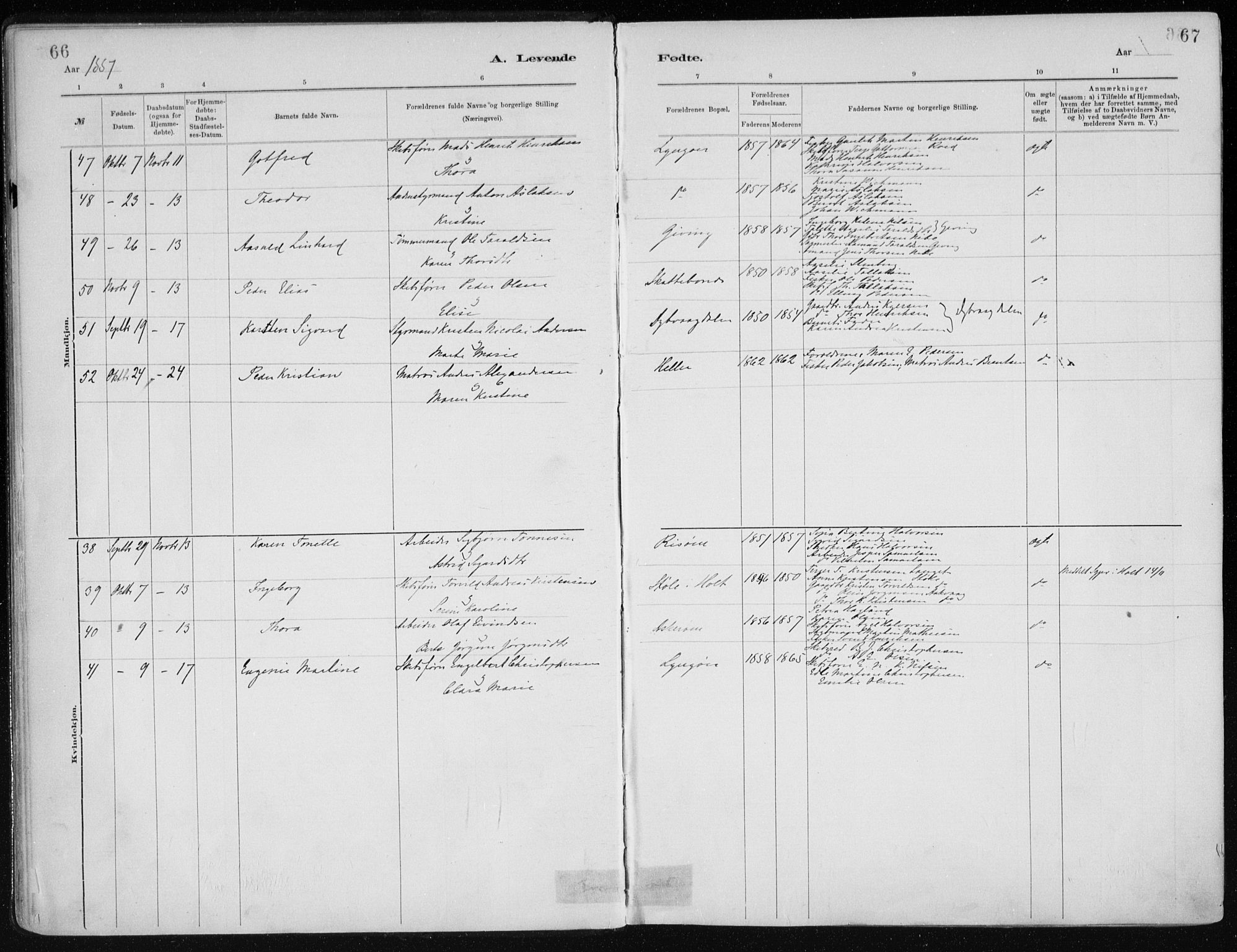 Dypvåg sokneprestkontor, AV/SAK-1111-0007/F/Fa/Faa/L0008: Parish register (official) no. A 8, 1885-1906, p. 66-67