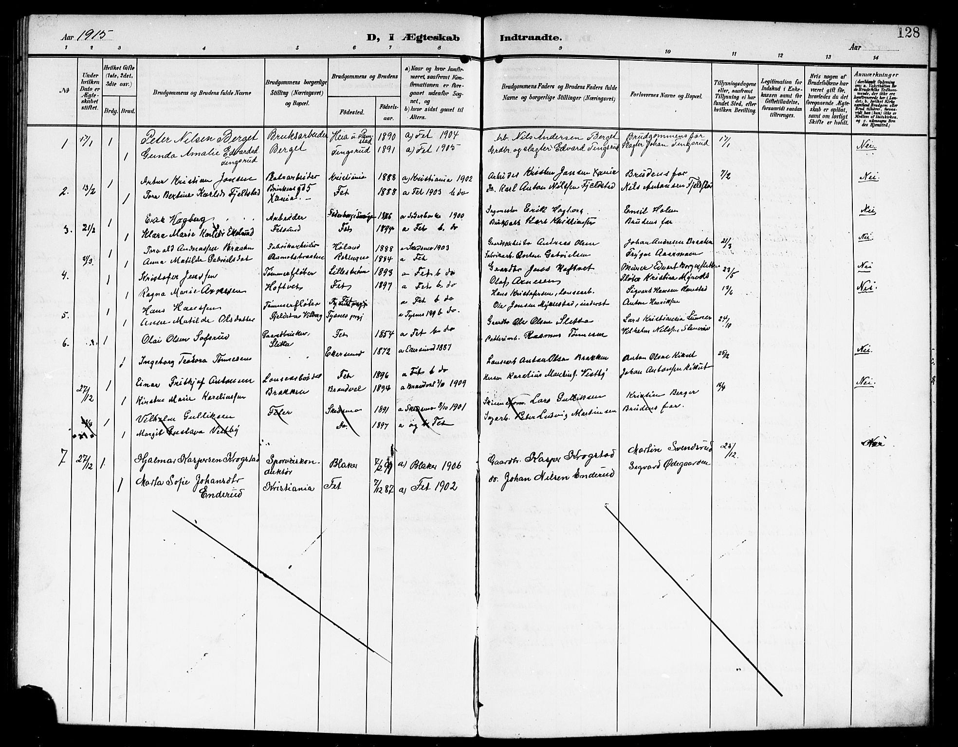 Fet prestekontor Kirkebøker, SAO/A-10370a/G/Ga/L0008: Parish register (copy) no. I 8, 1907-1920, p. 128