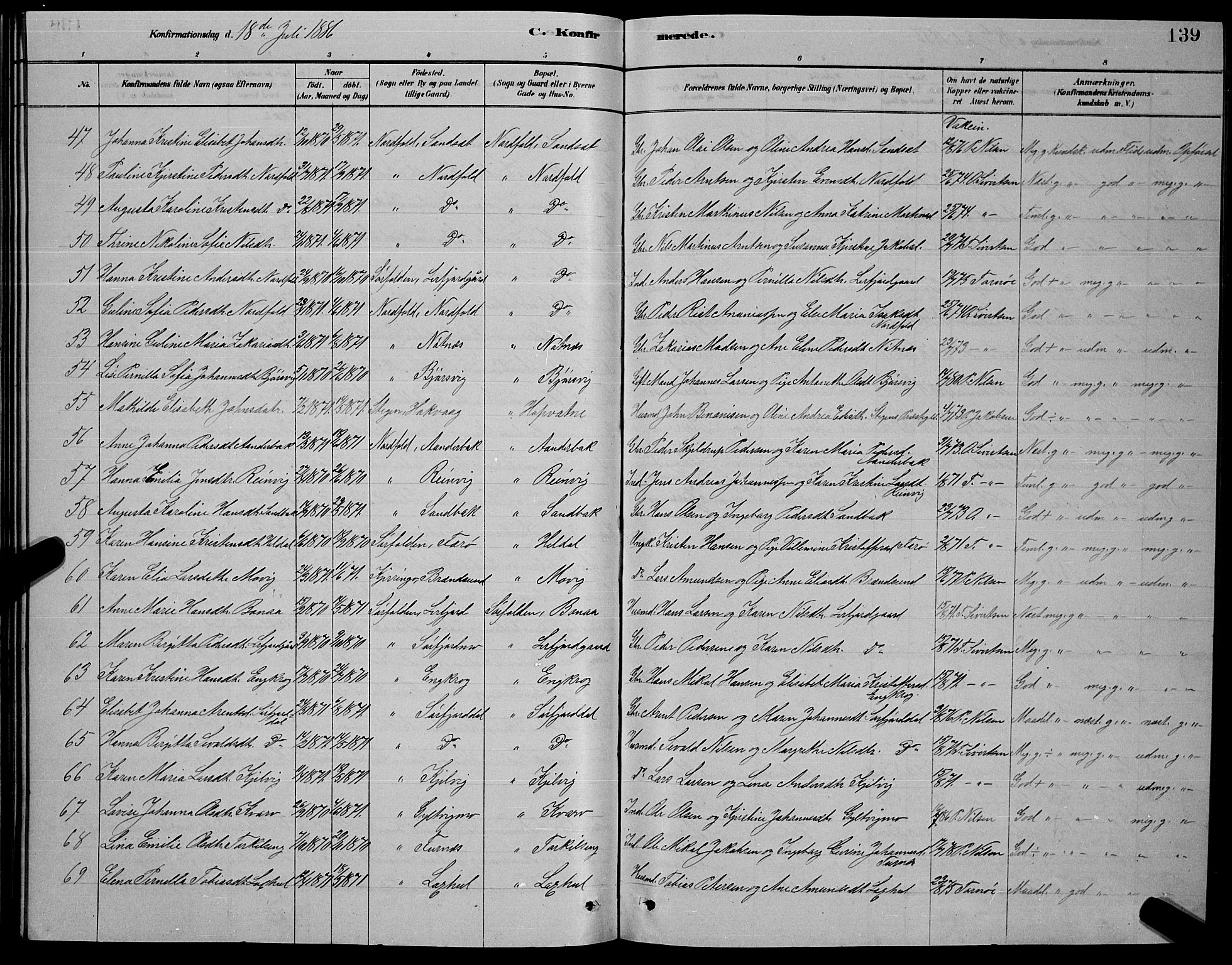 Ministerialprotokoller, klokkerbøker og fødselsregistre - Nordland, AV/SAT-A-1459/853/L0776: Parish register (copy) no. 853C04, 1878-1889, p. 139