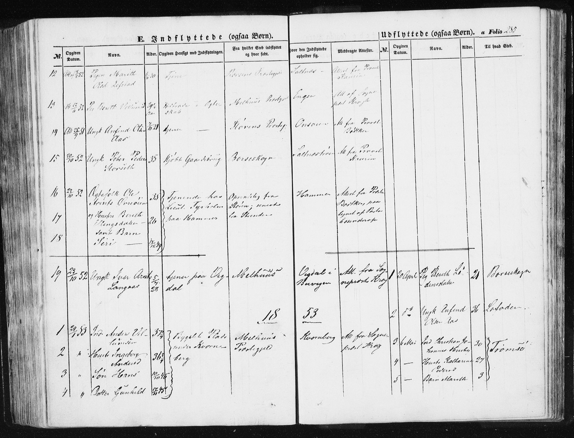 Ministerialprotokoller, klokkerbøker og fødselsregistre - Sør-Trøndelag, SAT/A-1456/612/L0376: Parish register (official) no. 612A08, 1846-1859, p. 285