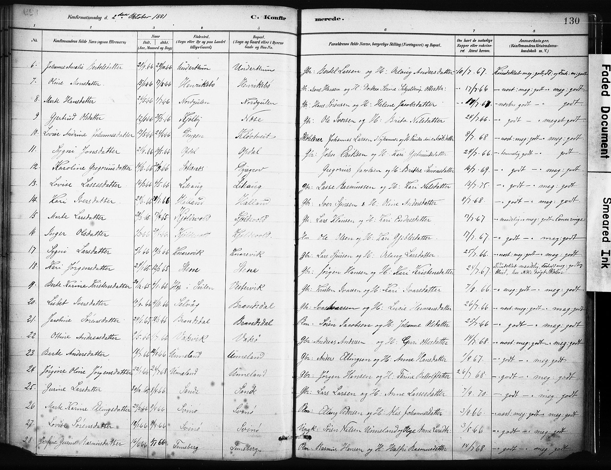 Gulen sokneprestembete, SAB/A-80201/H/Haa/Haab/L0001: Parish register (official) no. B 1, 1881-1905, p. 130