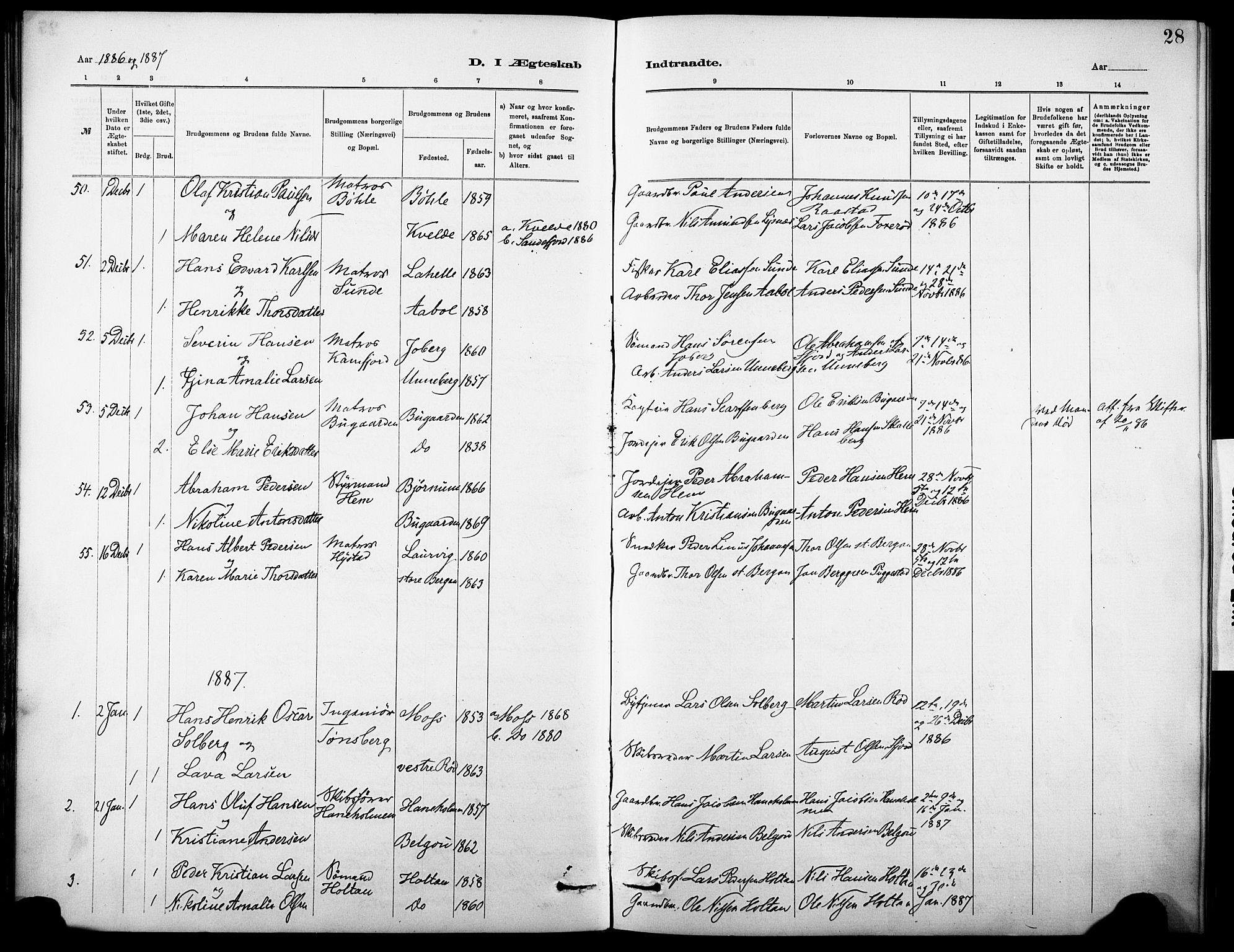 Sandar kirkebøker, SAKO/A-243/F/Fa/L0013: Parish register (official) no. 13, 1883-1895, p. 28