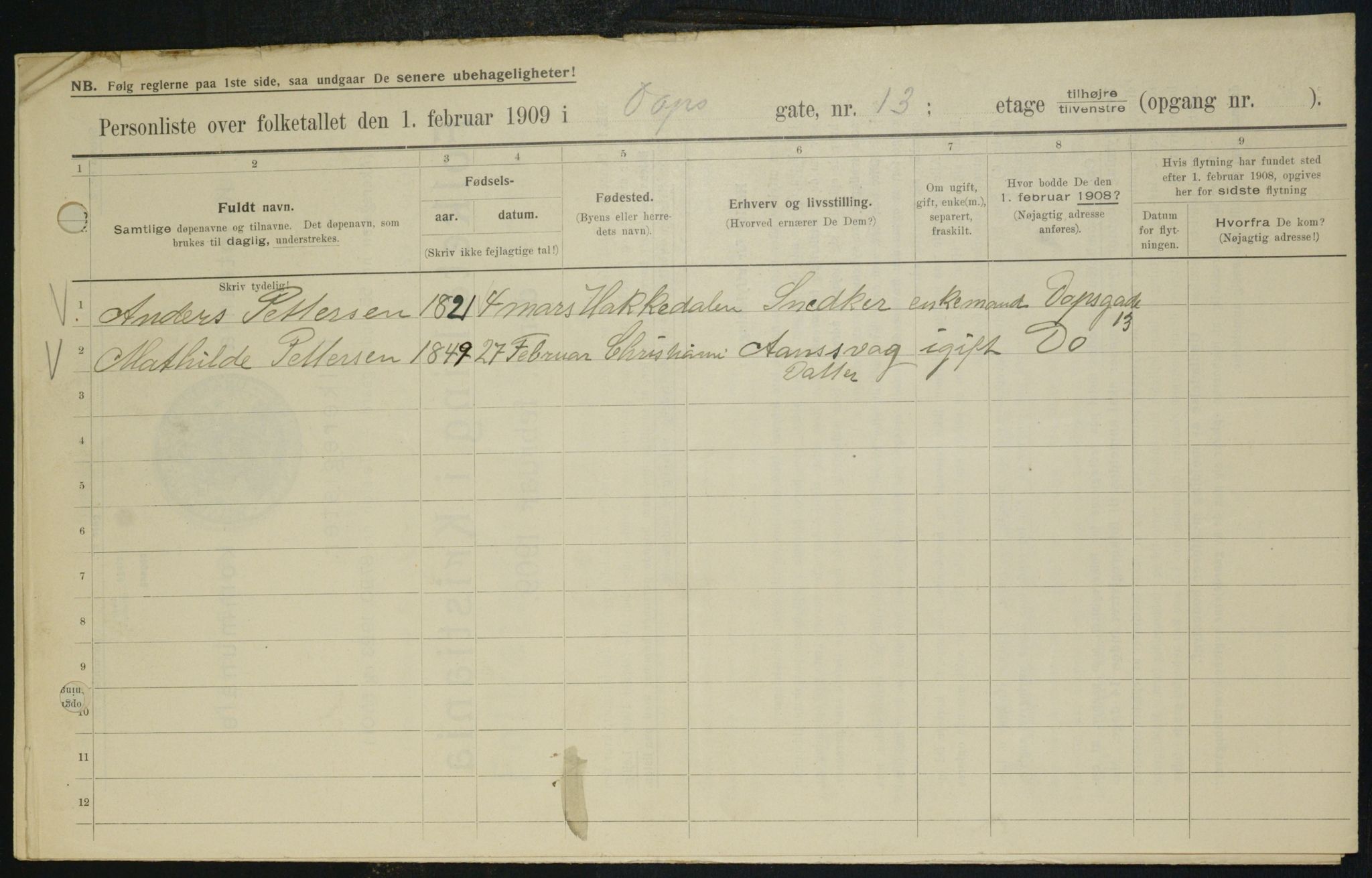 OBA, Municipal Census 1909 for Kristiania, 1909, p. 14609