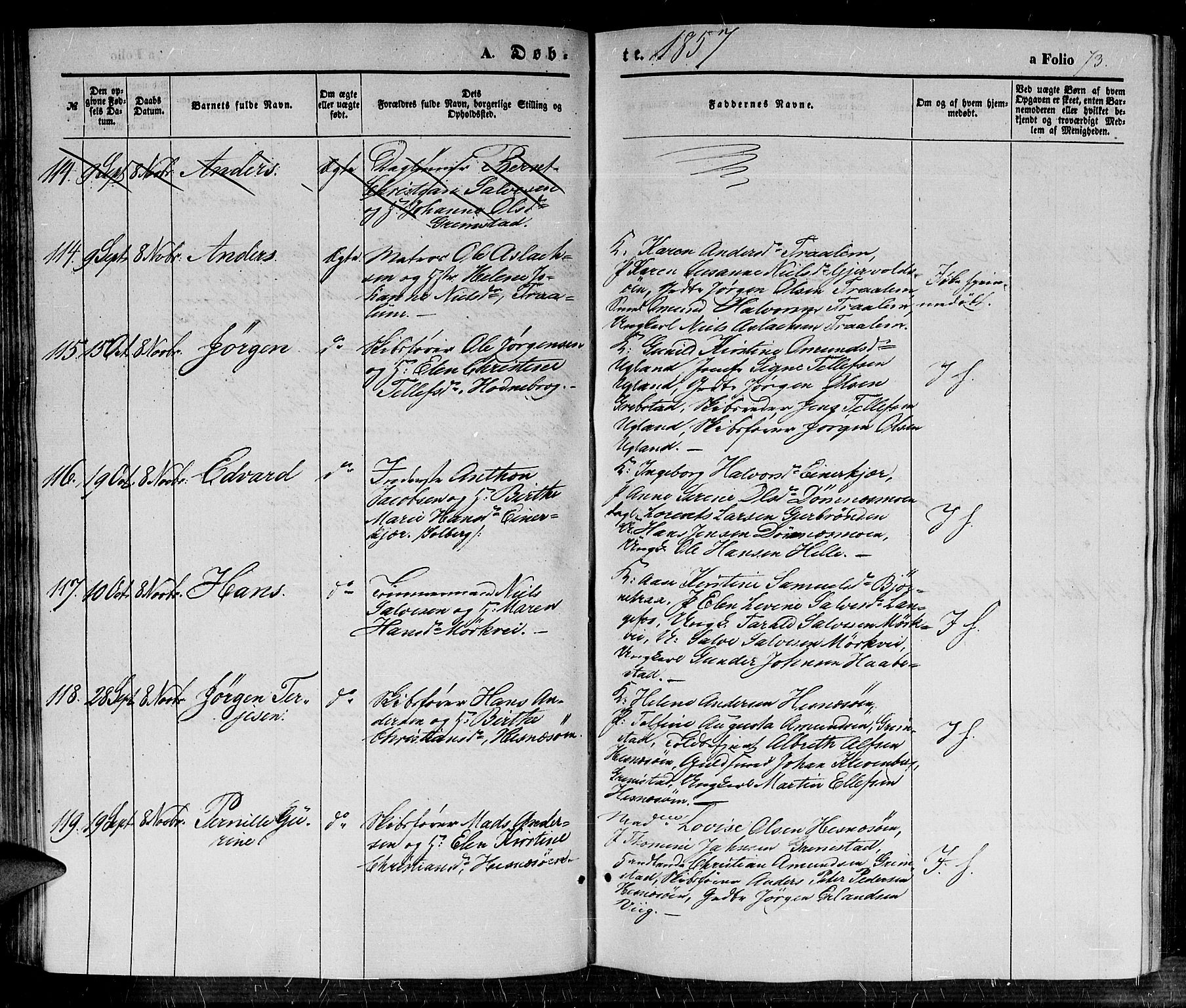 Fjære sokneprestkontor, SAK/1111-0011/F/Fb/L0008: Parish register (copy) no. B 8, 1854-1867, p. 73