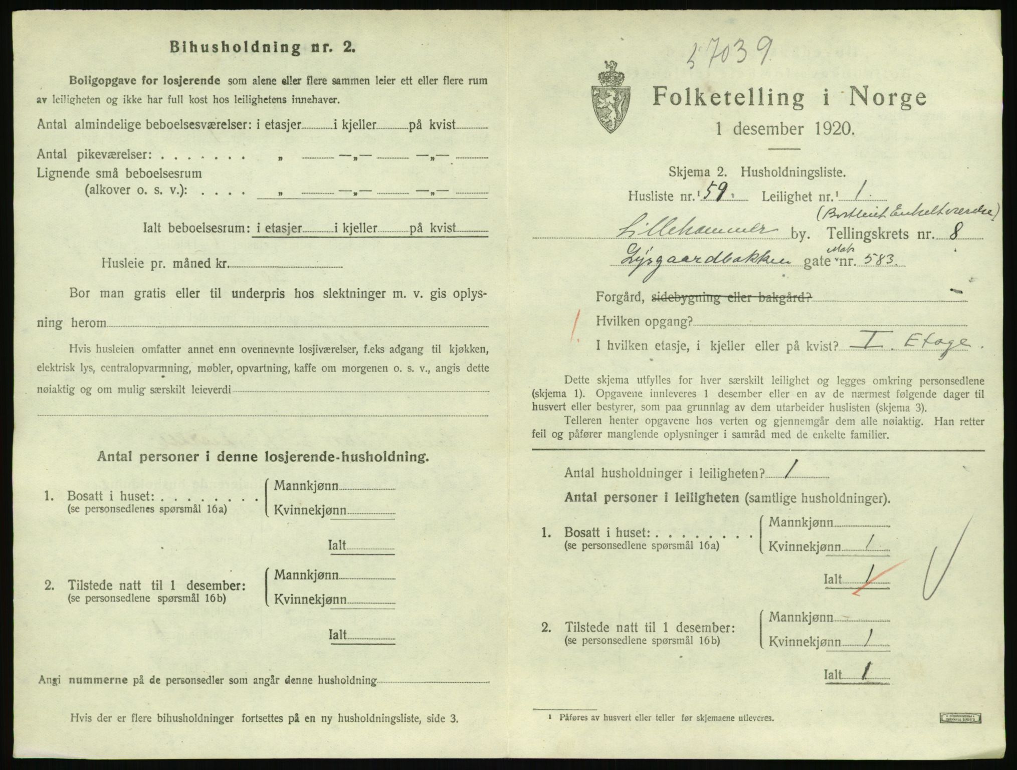 SAH, 1920 census for Lillehammer, 1920, p. 3040