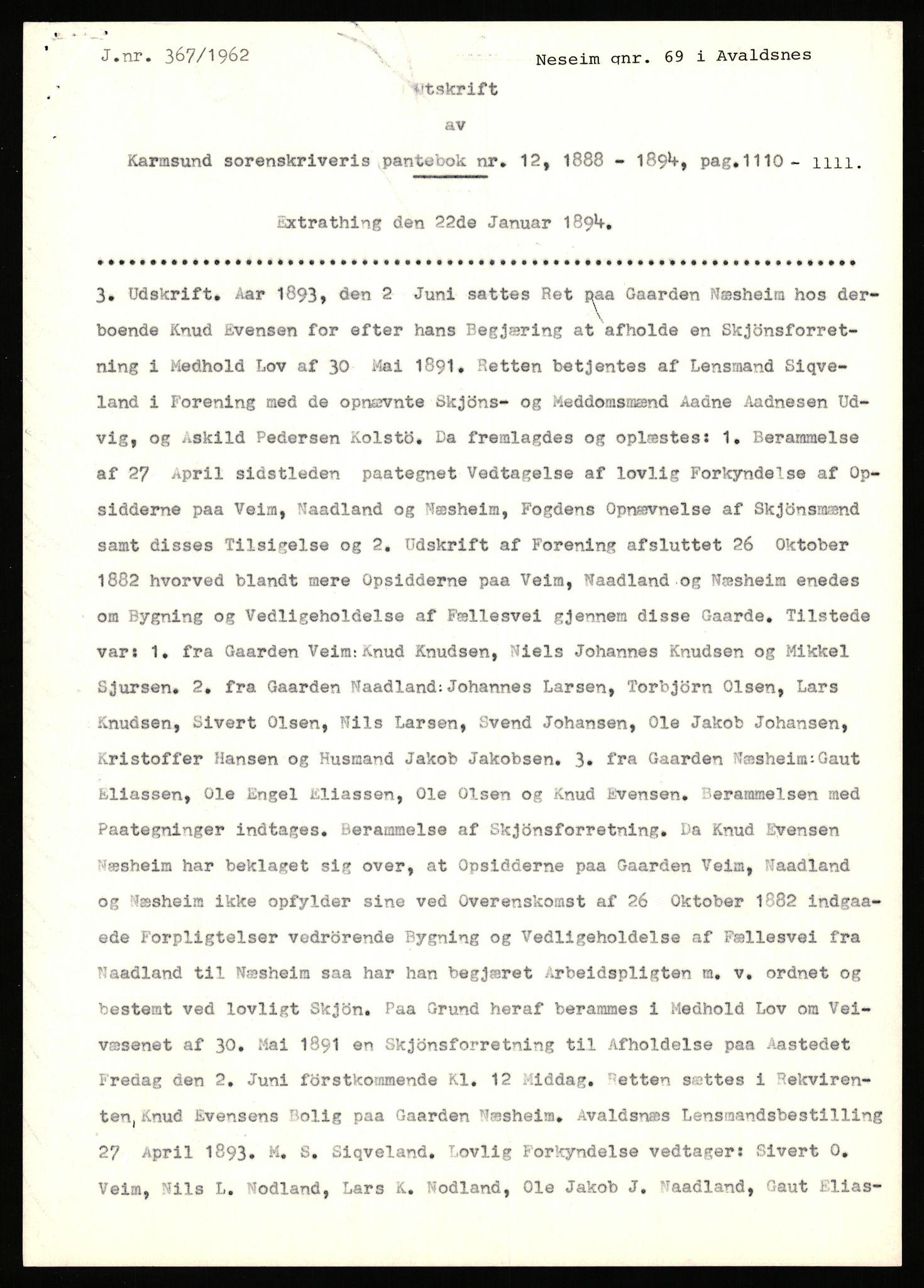 Statsarkivet i Stavanger, SAST/A-101971/03/Y/Yj/L0062: Avskrifter sortert etter gårdsnavn: Nese - Nodland på neset, 1750-1930, p. 169