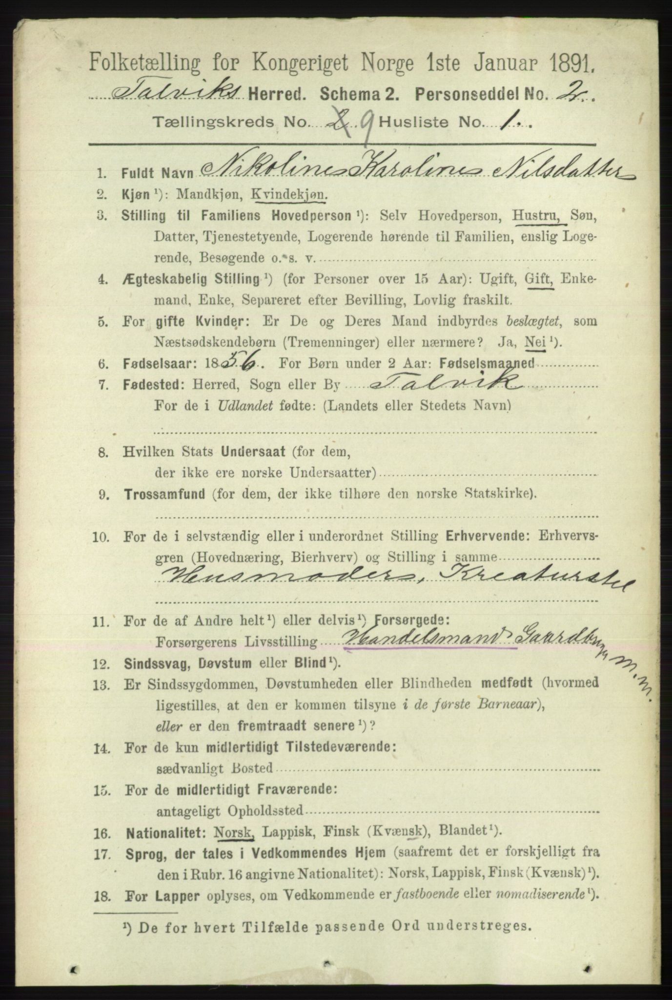 RA, 1891 census for 2013 Talvik, 1891, p. 2171