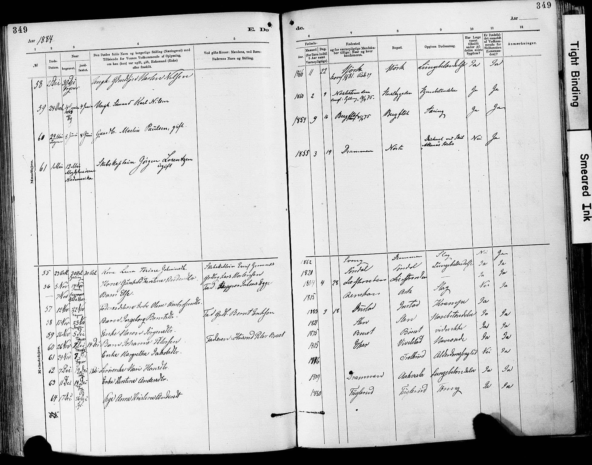Lier kirkebøker, SAKO/A-230/F/Fa/L0015: Parish register (official) no. I 15, 1883-1894, p. 349
