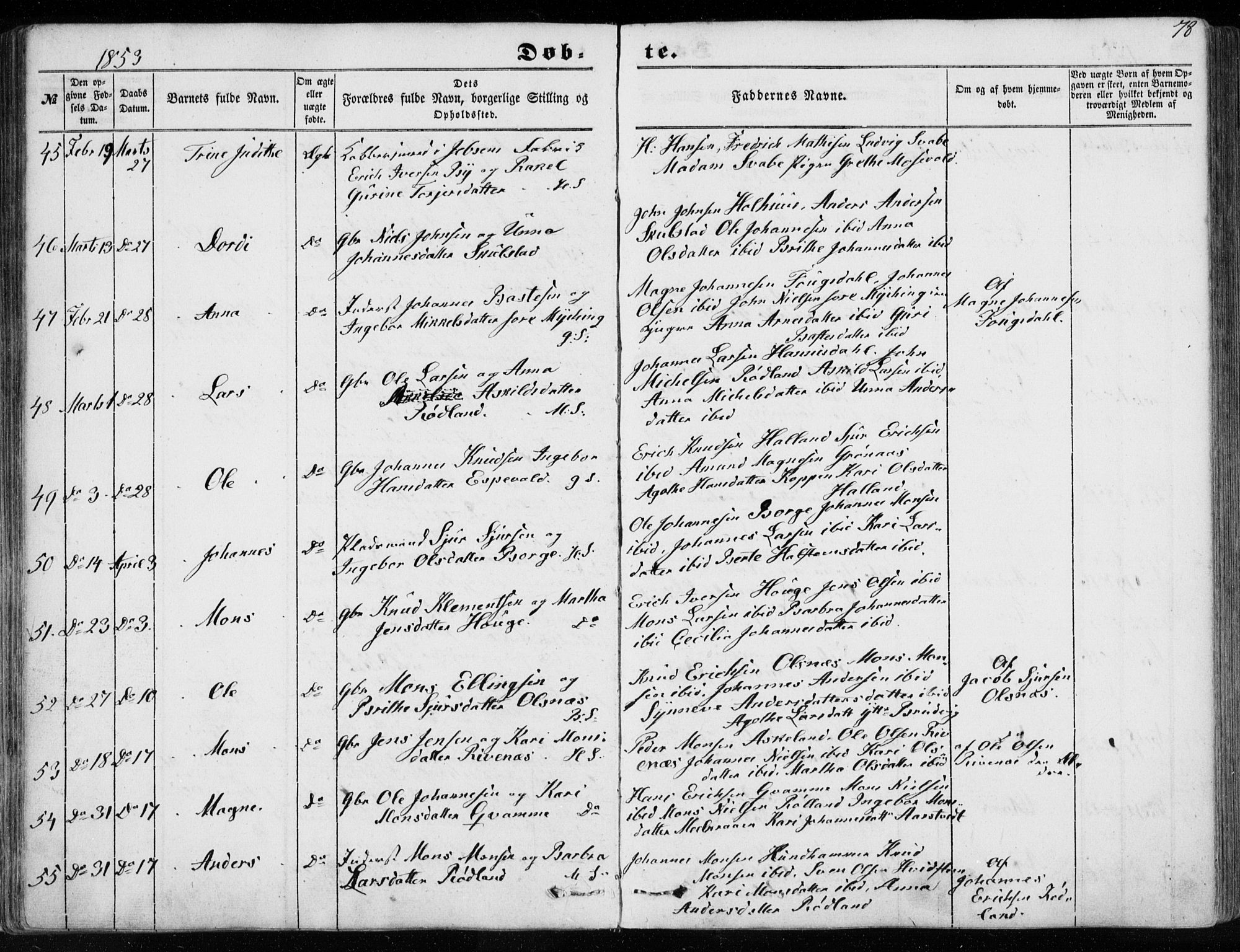 Haus sokneprestembete, SAB/A-75601/H/Haa: Parish register (official) no. A 16 I, 1848-1857, p. 78