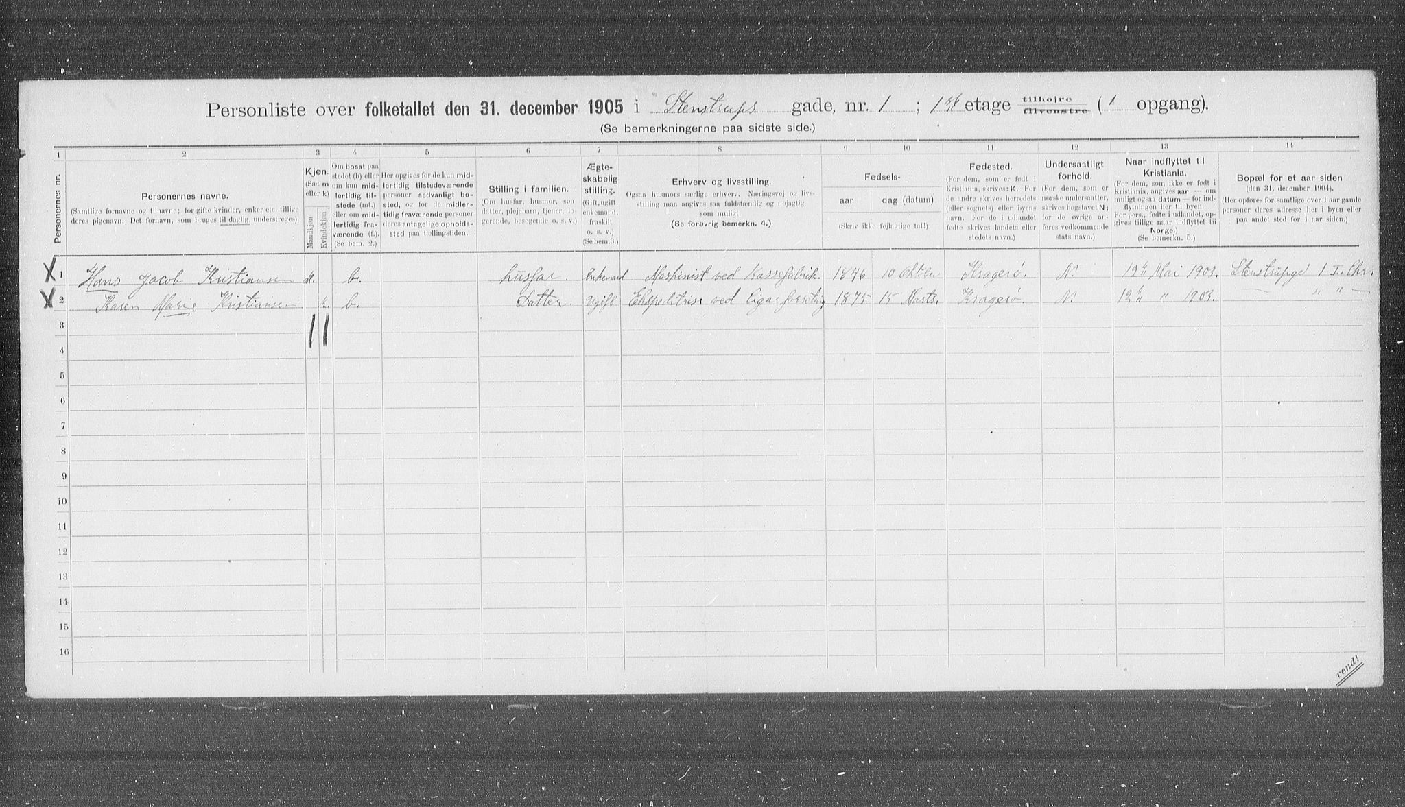 OBA, Municipal Census 1905 for Kristiania, 1905, p. 52591