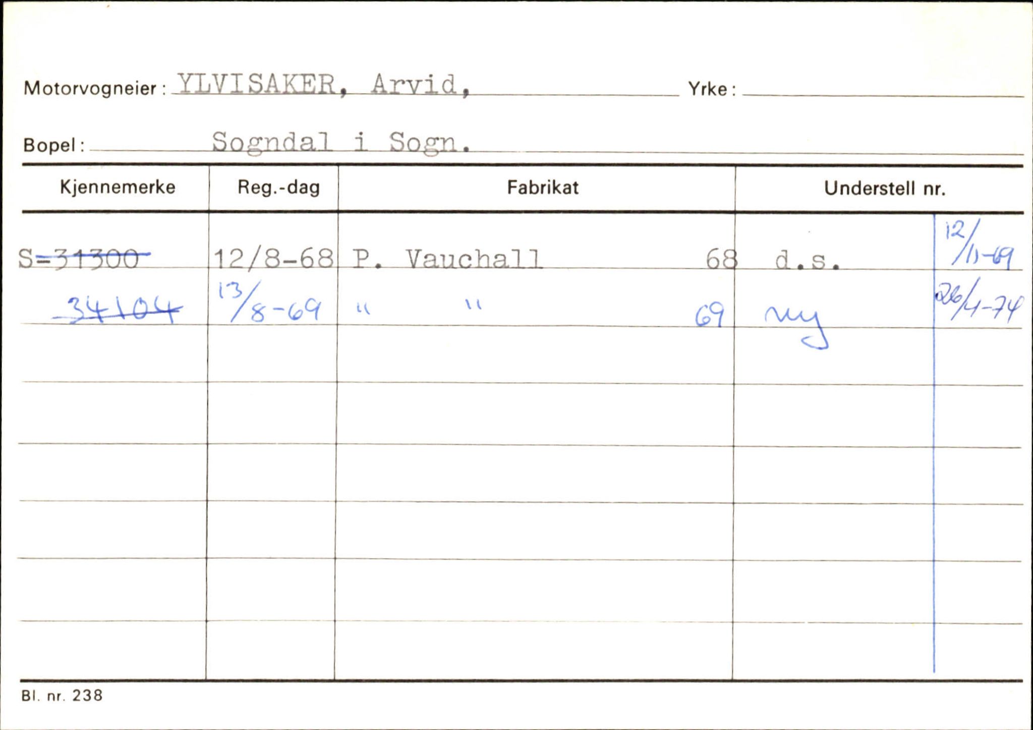 Statens vegvesen, Sogn og Fjordane vegkontor, SAB/A-5301/4/F/L0125: Eigarregister Sogndal V-Å. Aurland A-Å. Fjaler A-N, 1945-1975, p. 147