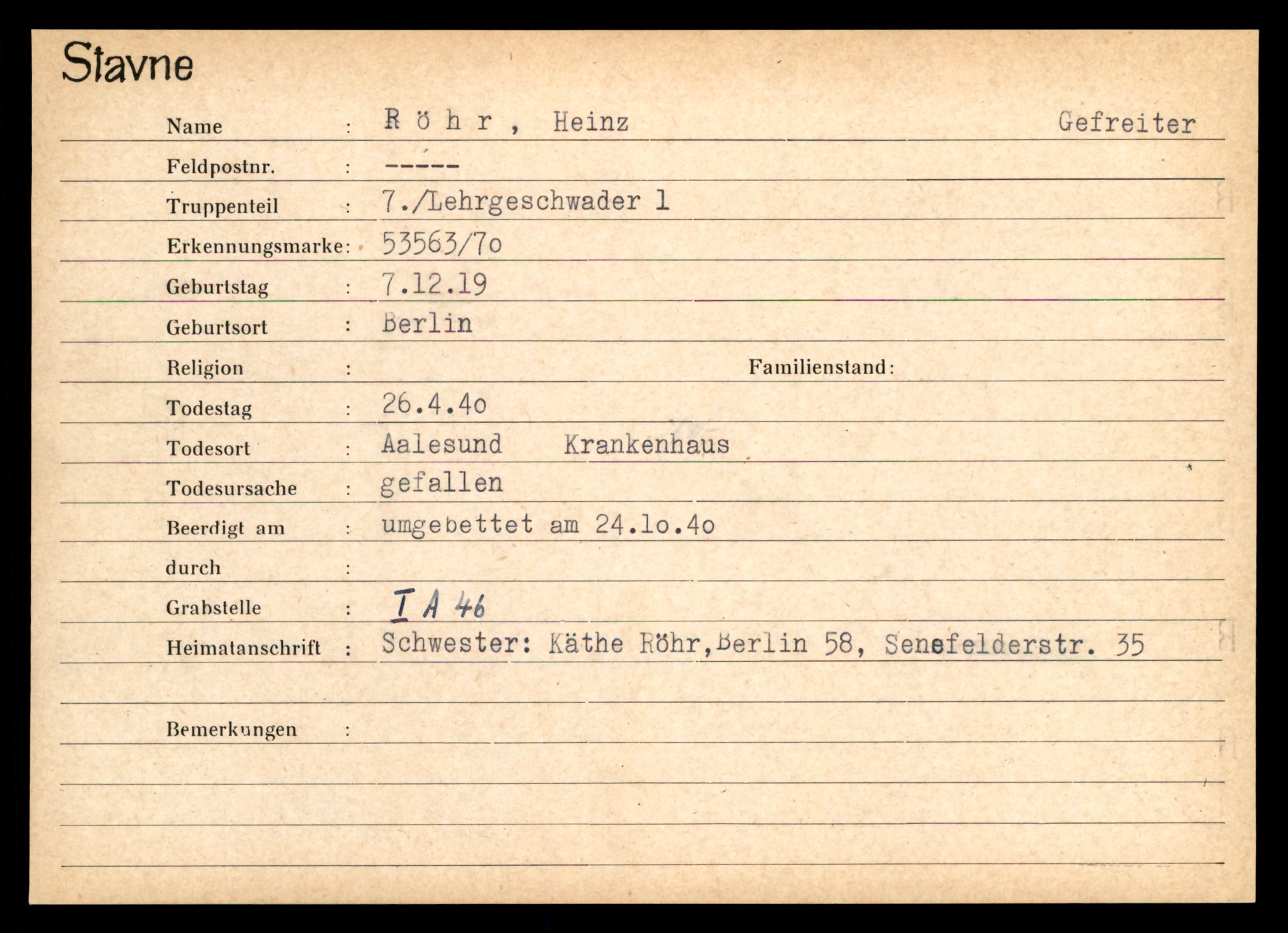 Distriktskontoret for krigsgraver, AV/SAT-A-5030/E/L0003: Kasett/kartotek over tysk Krigskirkegård Stavne, 1945, p. 1173