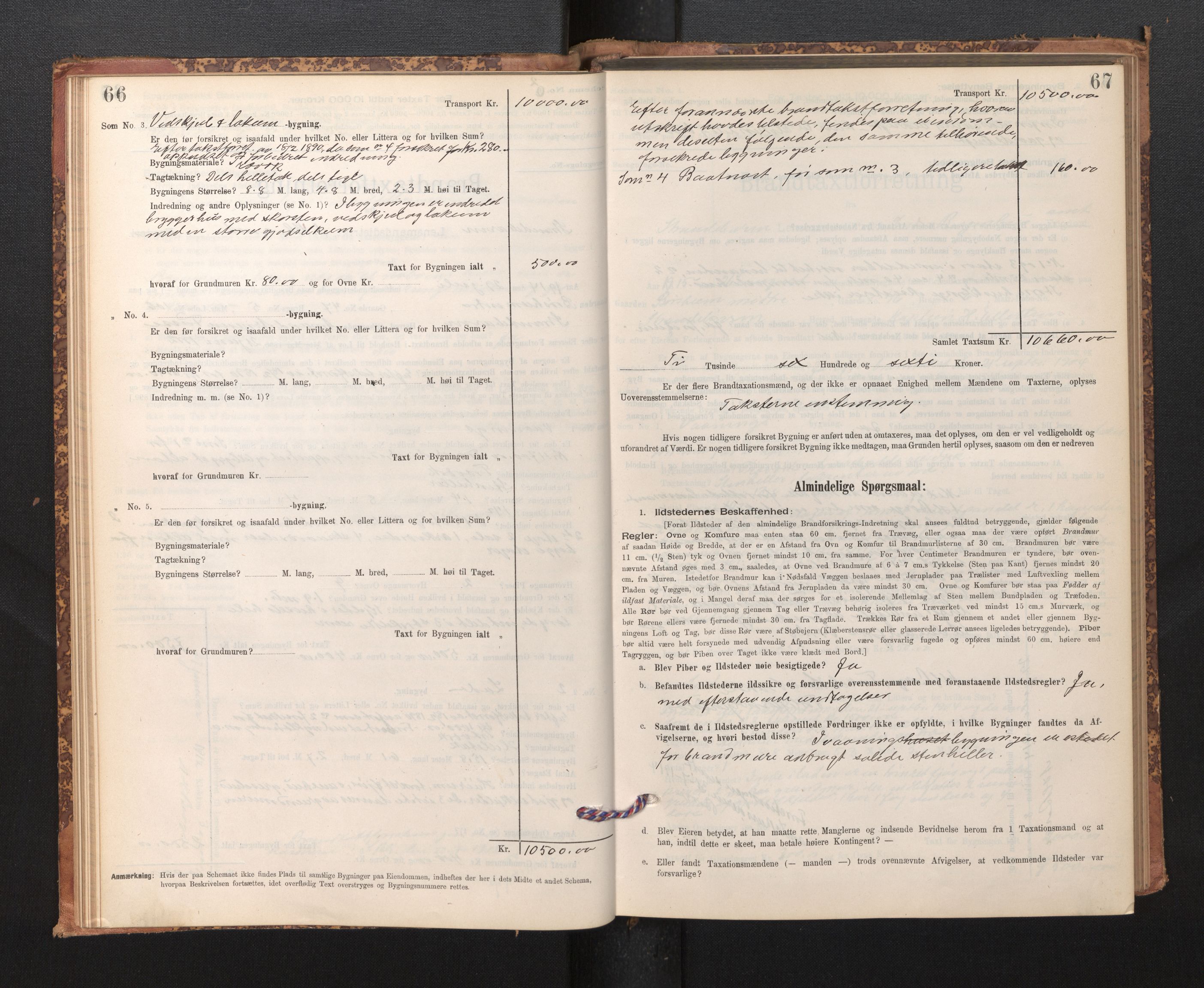 Lensmannen i Strandebarm, SAB/A-35101/0012/L0004: Branntakstprotokoll, skjematakst, 1895-1920, p. 66-67