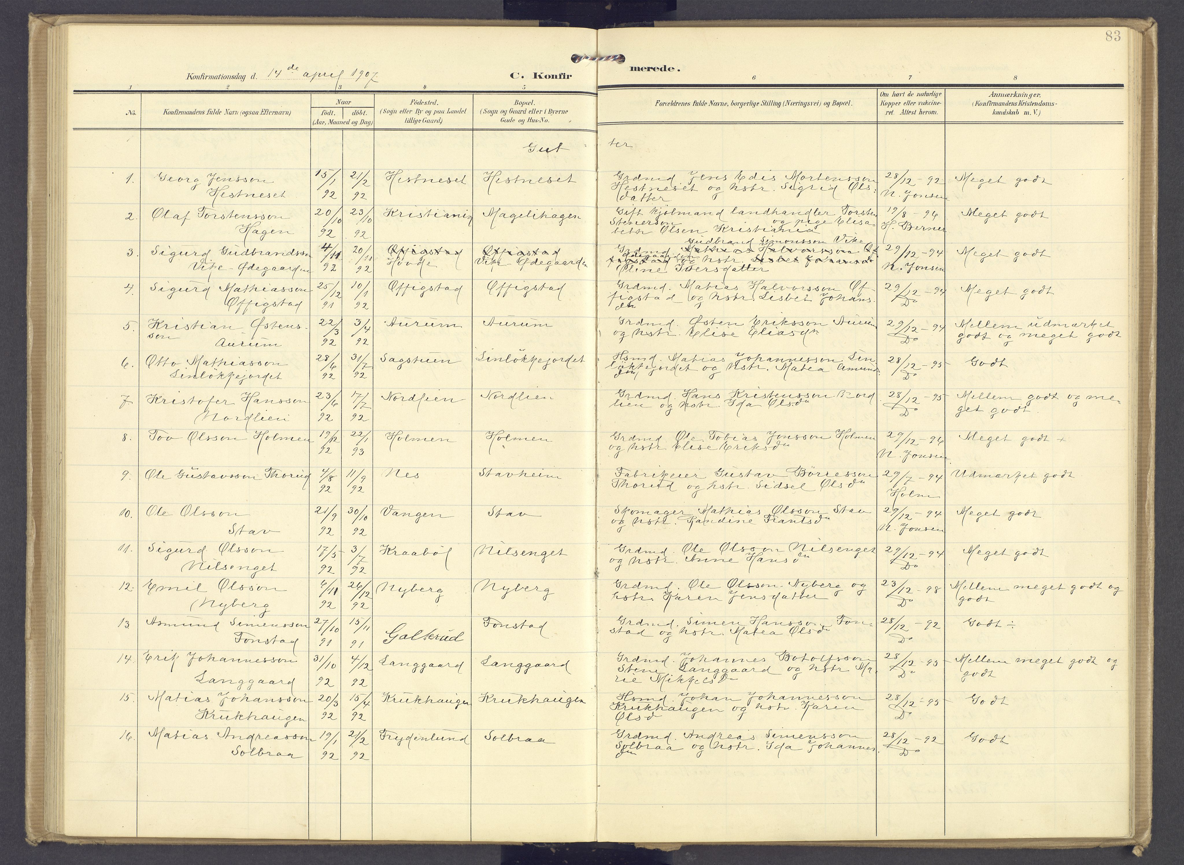 Øyer prestekontor, AV/SAH-PREST-084/H/Ha/Haa/L0013: Parish register (official) no. 13, 1905-1920, p. 83
