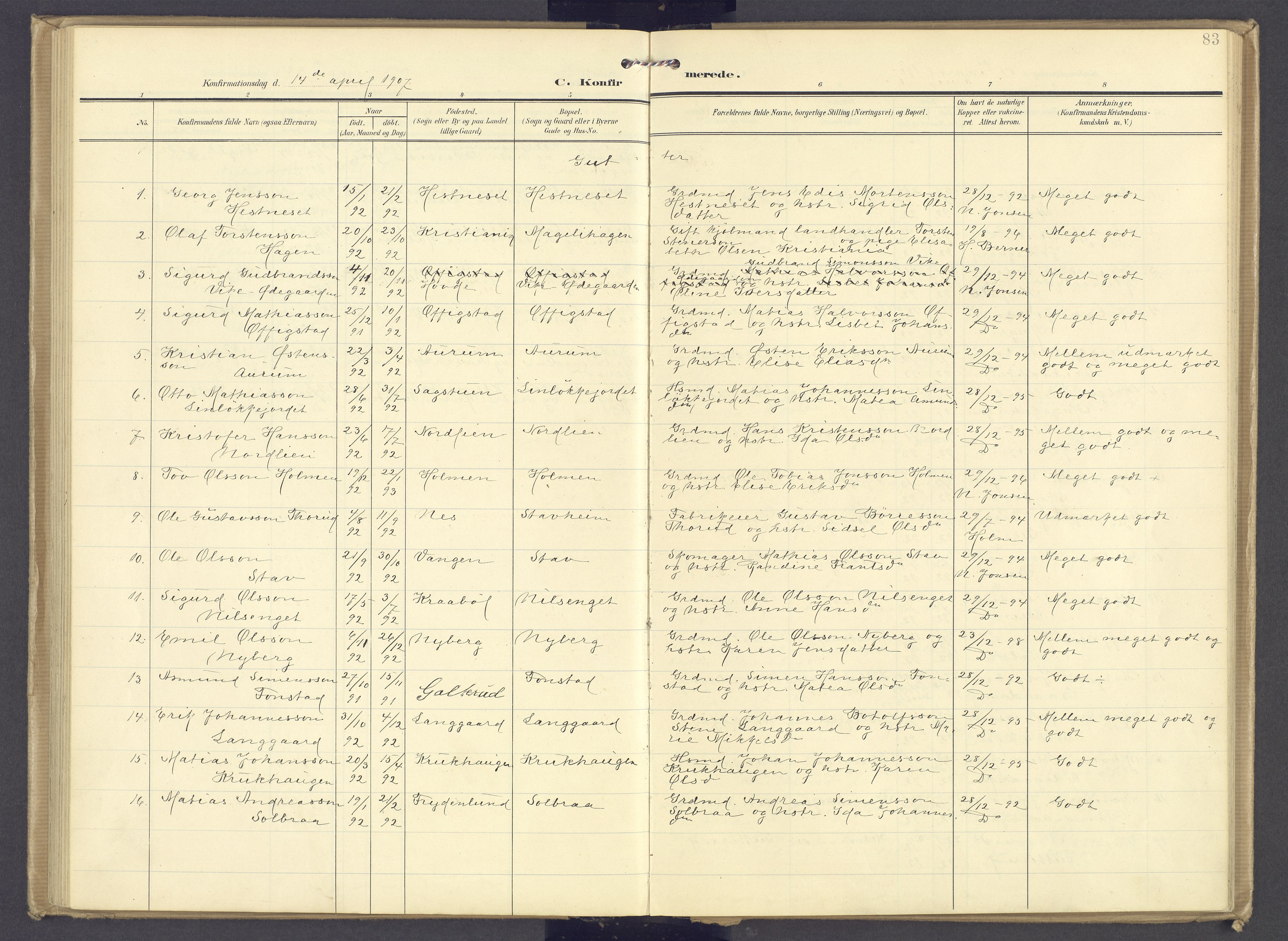 Øyer prestekontor, SAH/PREST-084/H/Ha/Haa/L0013: Parish register (official) no. 13, 1905-1920, p. 83