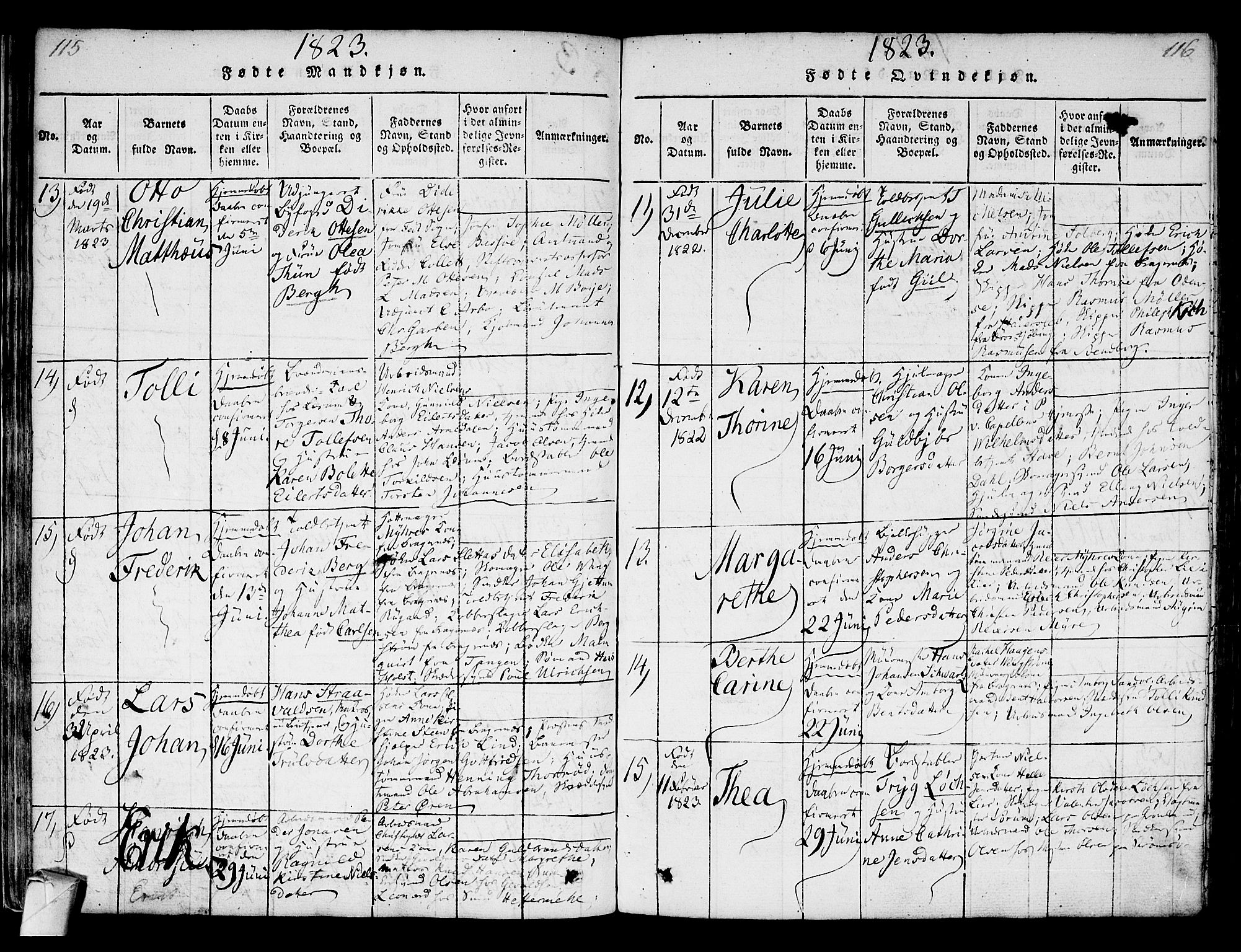 Strømsø kirkebøker, AV/SAKO-A-246/F/Fa/L0011: Parish register (official) no. I 11, 1815-1829, p. 115-116