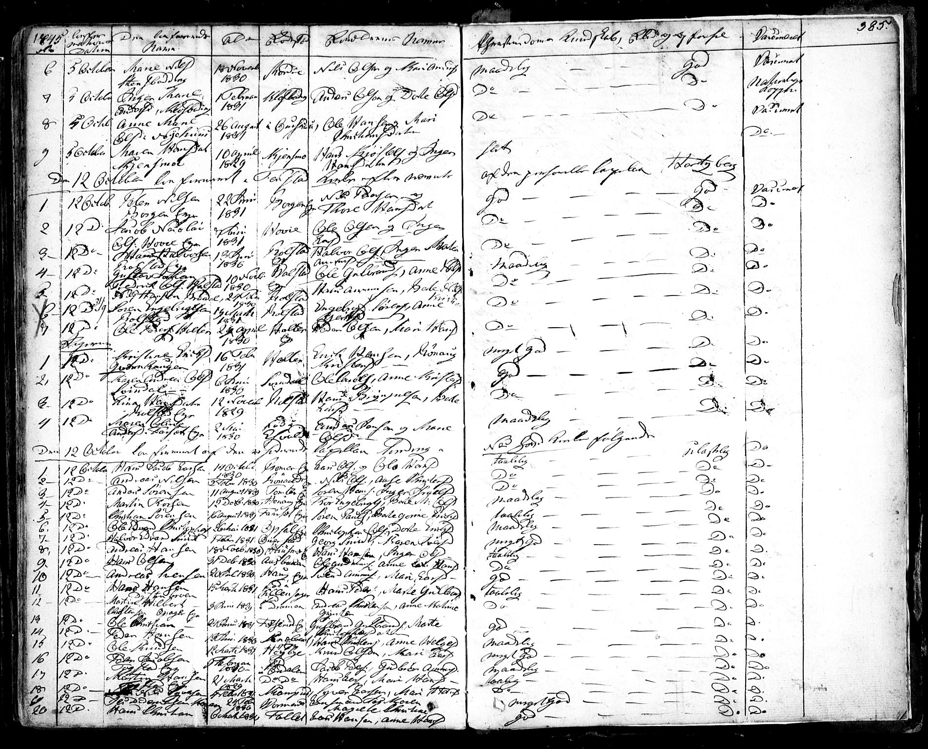 Nes prestekontor Kirkebøker, AV/SAO-A-10410/F/Fa/L0006: Parish register (official) no. I 6, 1833-1845, p. 385