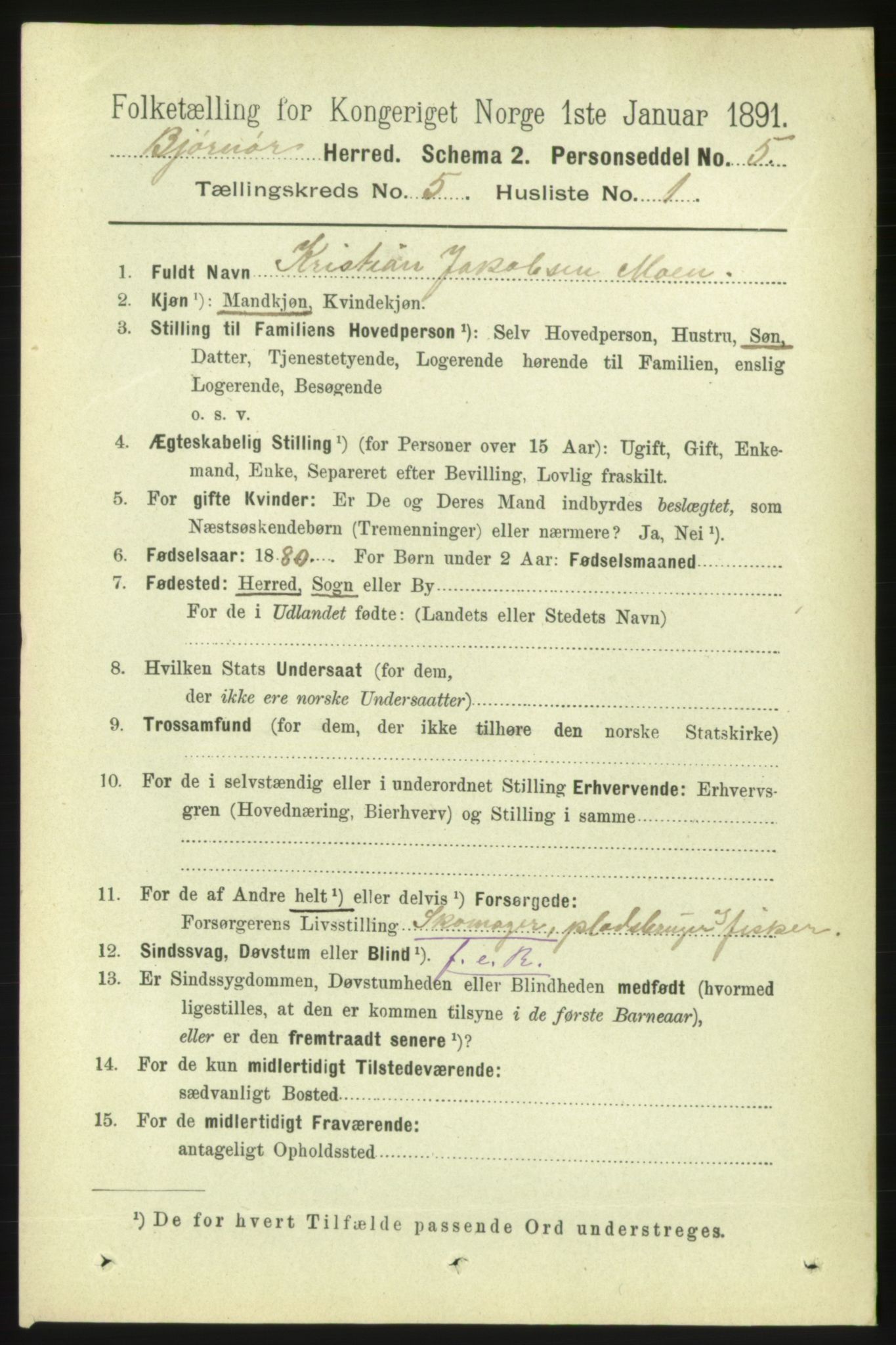 RA, 1891 census for 1632 Bjørnør, 1891, p. 2284