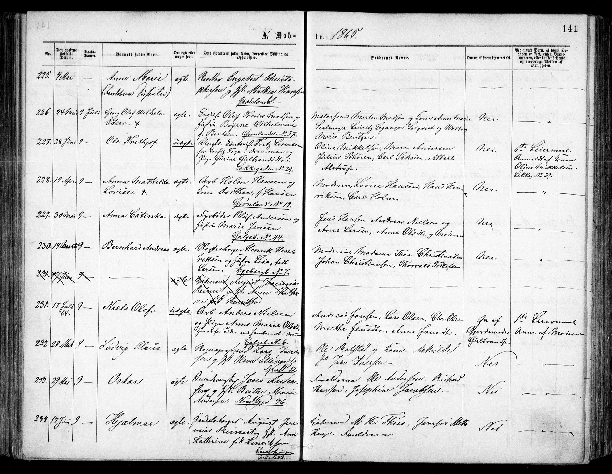 Grønland prestekontor Kirkebøker, SAO/A-10848/F/Fa/L0002: Parish register (official) no. 2, 1862-1868, p. 141