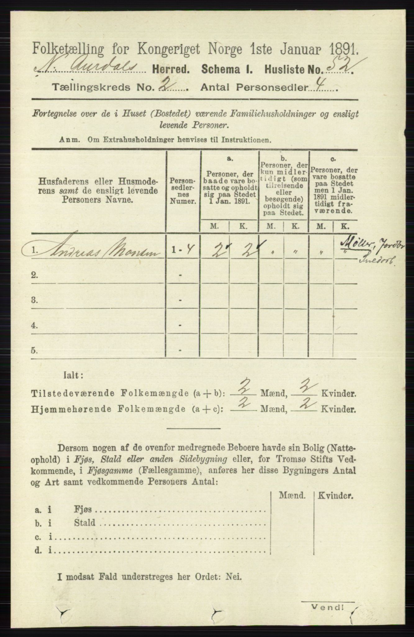 RA, 1891 census for 0542 Nord-Aurdal, 1891, p. 583