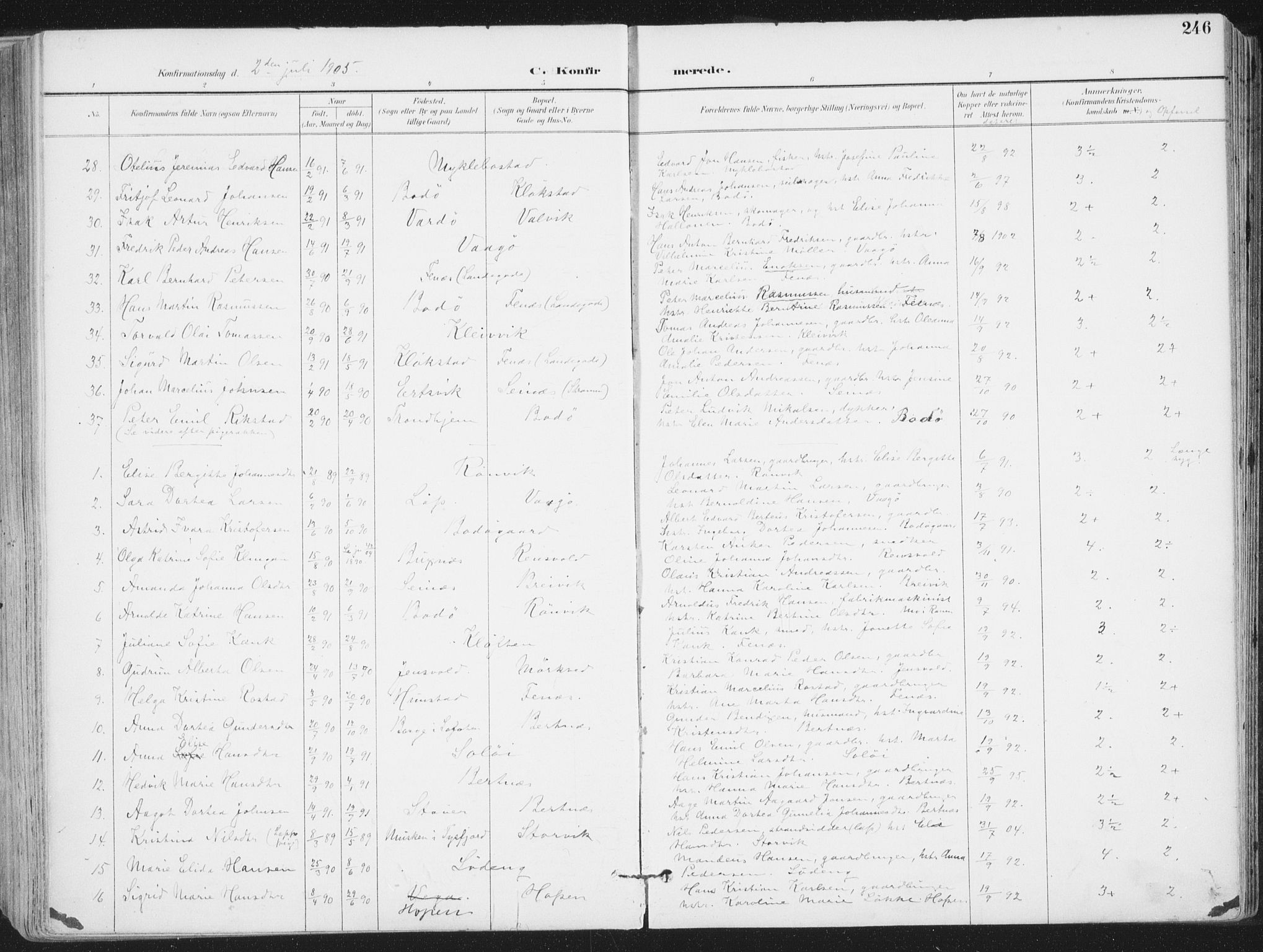 Ministerialprotokoller, klokkerbøker og fødselsregistre - Nordland, AV/SAT-A-1459/802/L0055: Parish register (official) no. 802A02, 1894-1915, p. 246