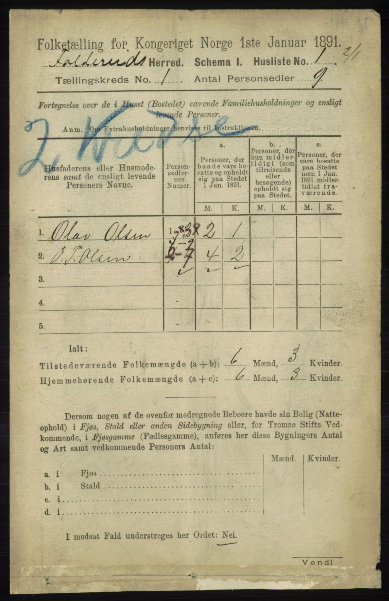 RA, 1891 census for 1753 Foldereid, 1891, p. 13