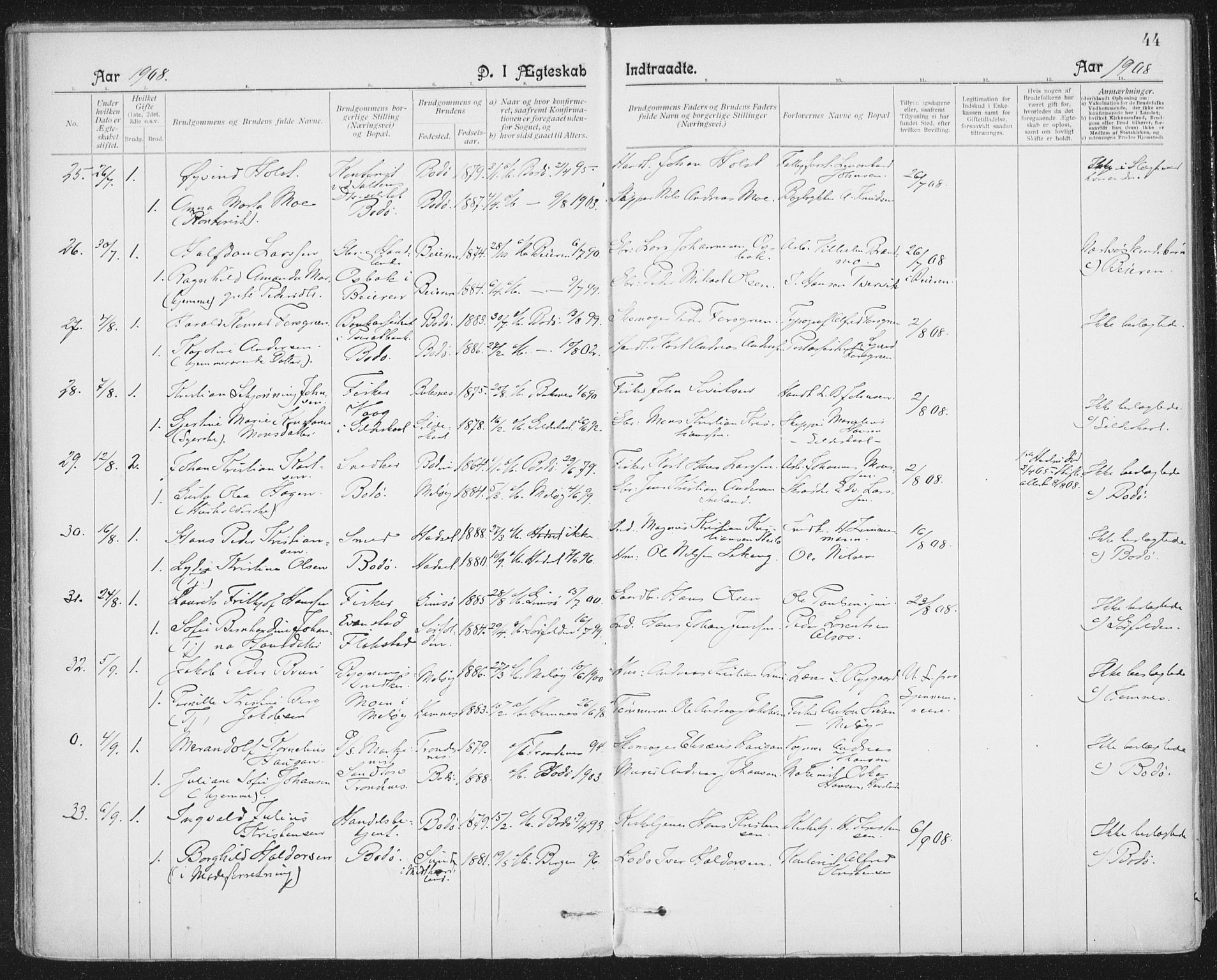 Ministerialprotokoller, klokkerbøker og fødselsregistre - Nordland, AV/SAT-A-1459/801/L0012: Parish register (official) no. 801A12, 1900-1916, p. 44