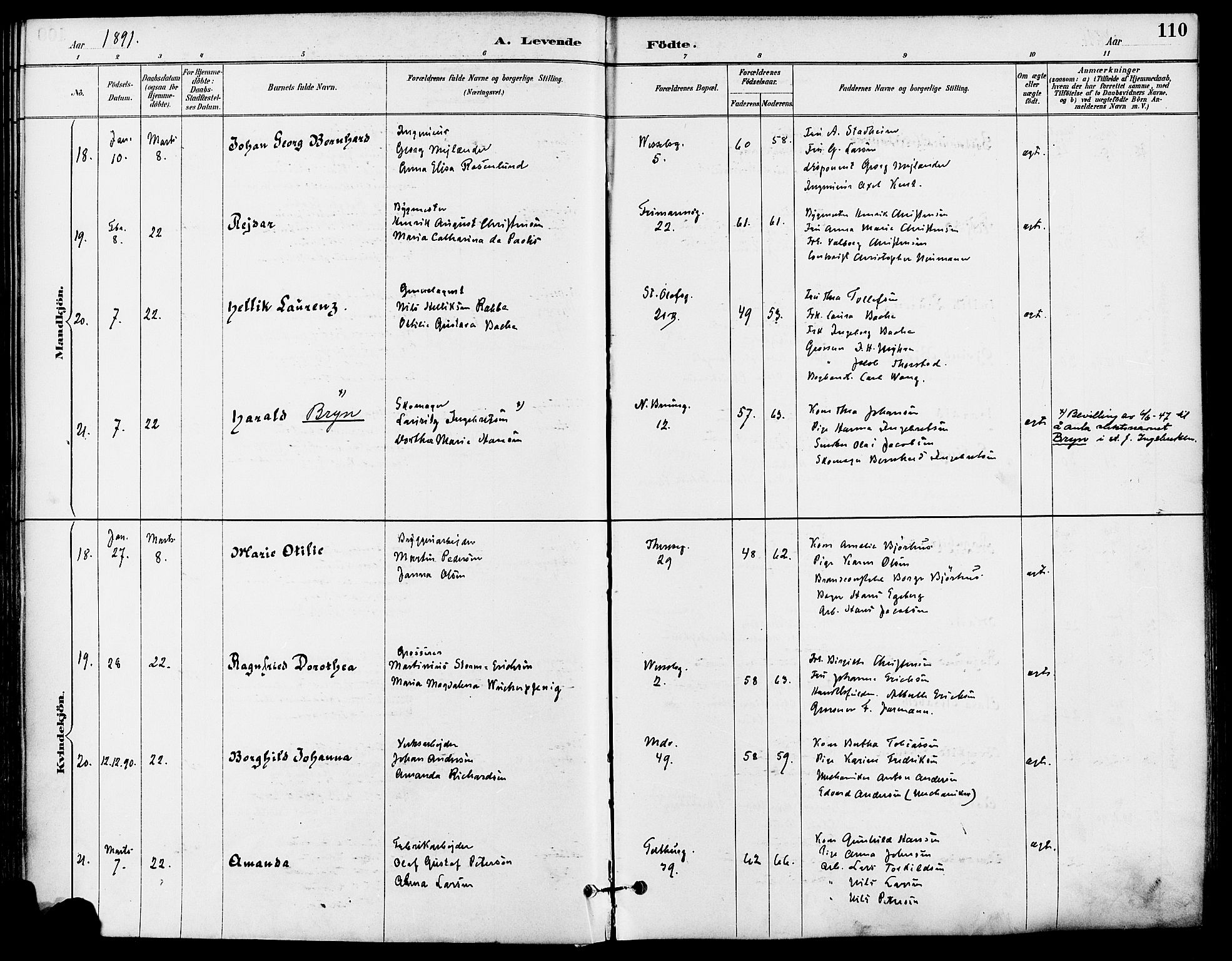 Gamle Aker prestekontor Kirkebøker, AV/SAO-A-10617a/F/L0008: Parish register (official) no. 8, 1887-1896, p. 110