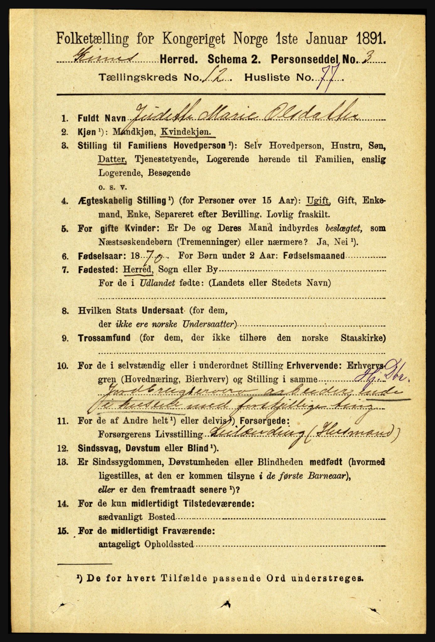 RA, 1891 census for 1437 Kinn, 1891, p. 4992