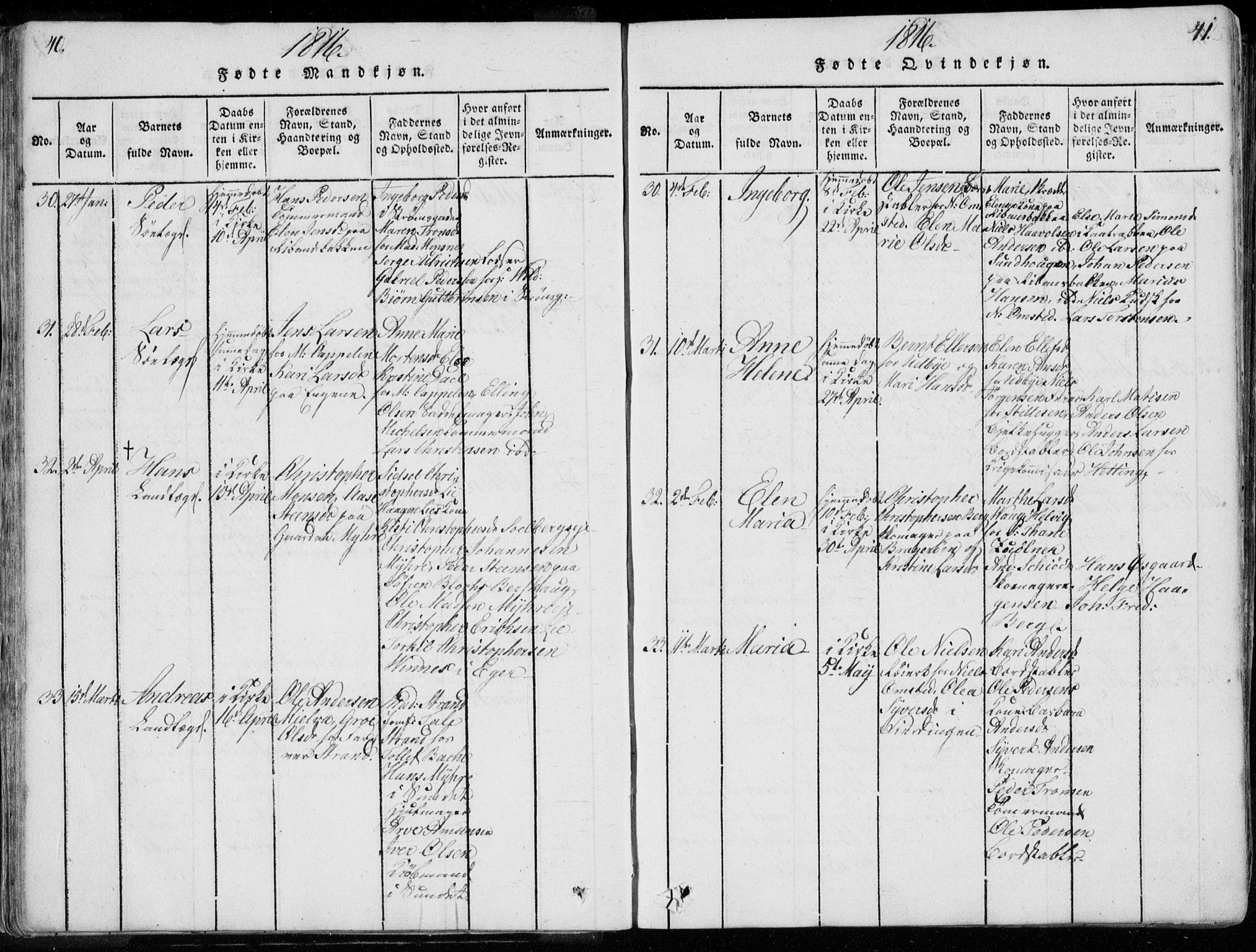 Bragernes kirkebøker, SAKO/A-6/F/Fa/L0007: Parish register (official) no. I 7, 1815-1829, p. 40-41