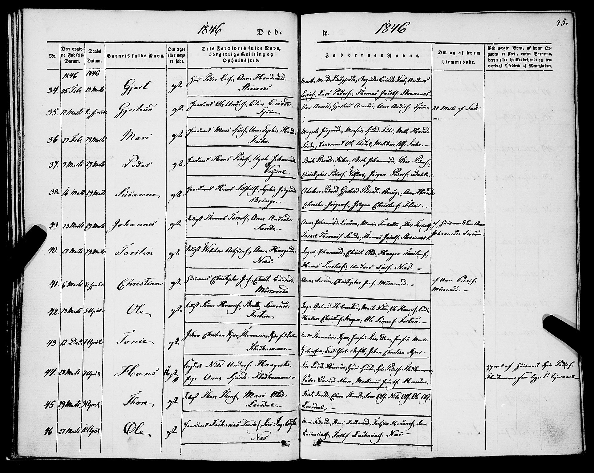 Luster sokneprestembete, AV/SAB-A-81101/H/Haa/Haaa/L0006: Parish register (official) no. A 6, 1840-1848, p. 45