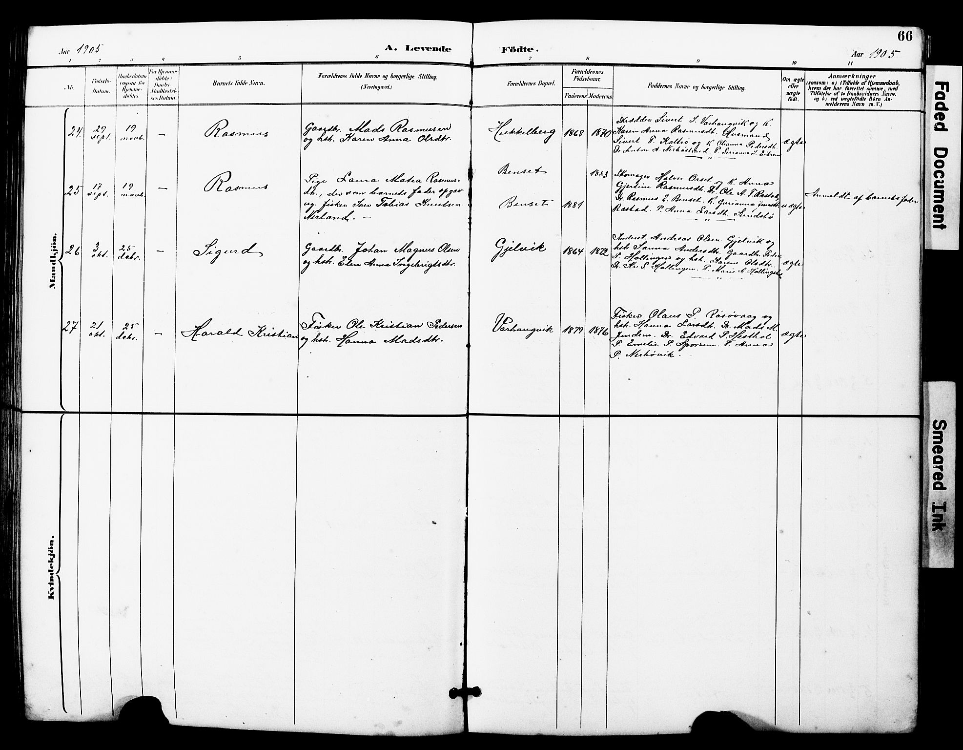 Ministerialprotokoller, klokkerbøker og fødselsregistre - Møre og Romsdal, AV/SAT-A-1454/560/L0725: Parish register (copy) no. 560C02, 1895-1930, p. 66