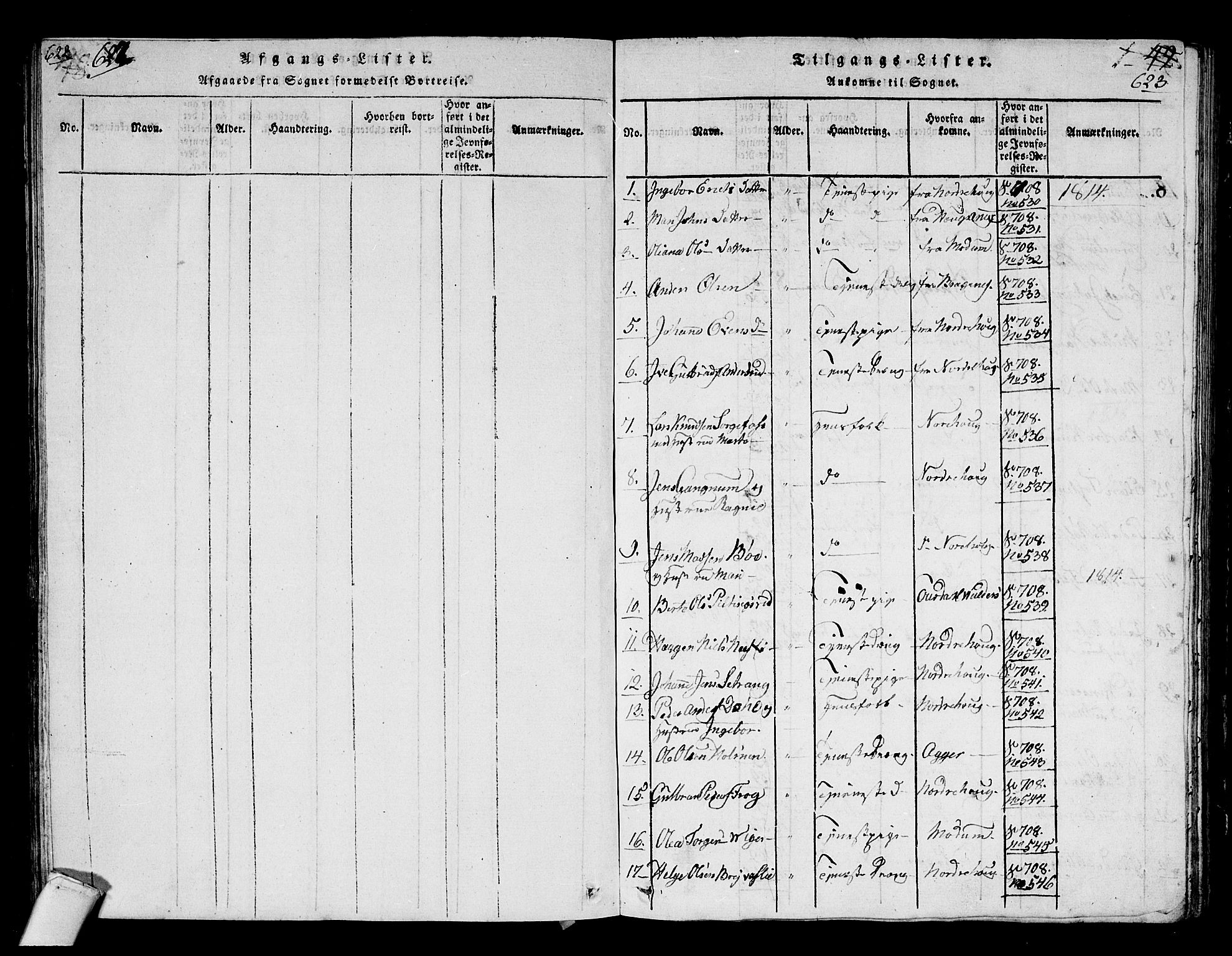 Hole kirkebøker, AV/SAKO-A-228/G/Ga/L0001: Parish register (copy) no. I 1, 1814-1842, p. 622-623