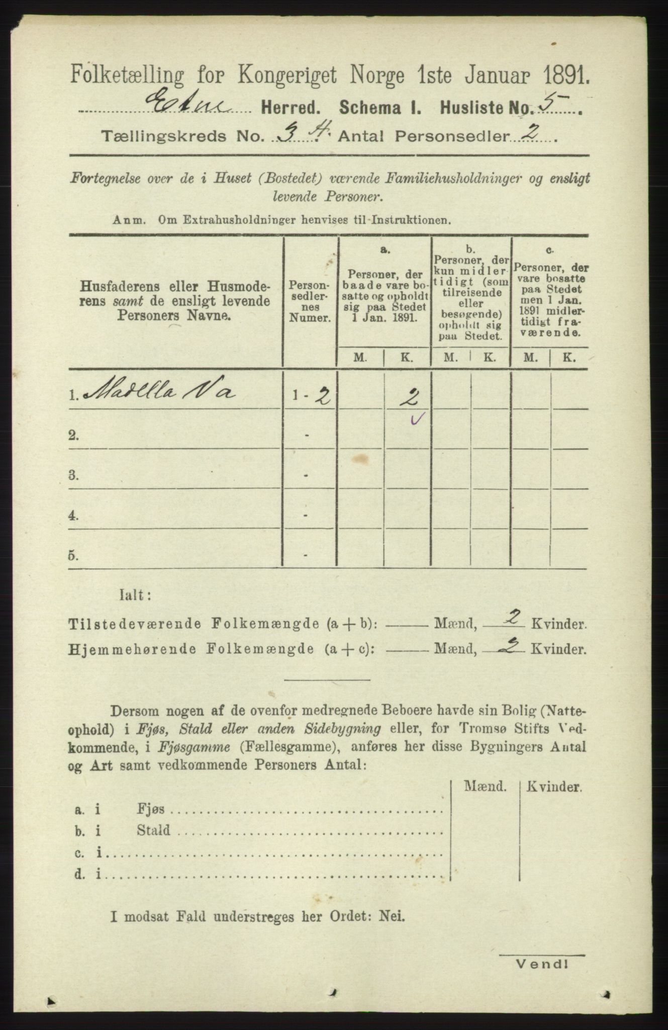 RA, 1891 census for 1211 Etne, 1891, p. 667